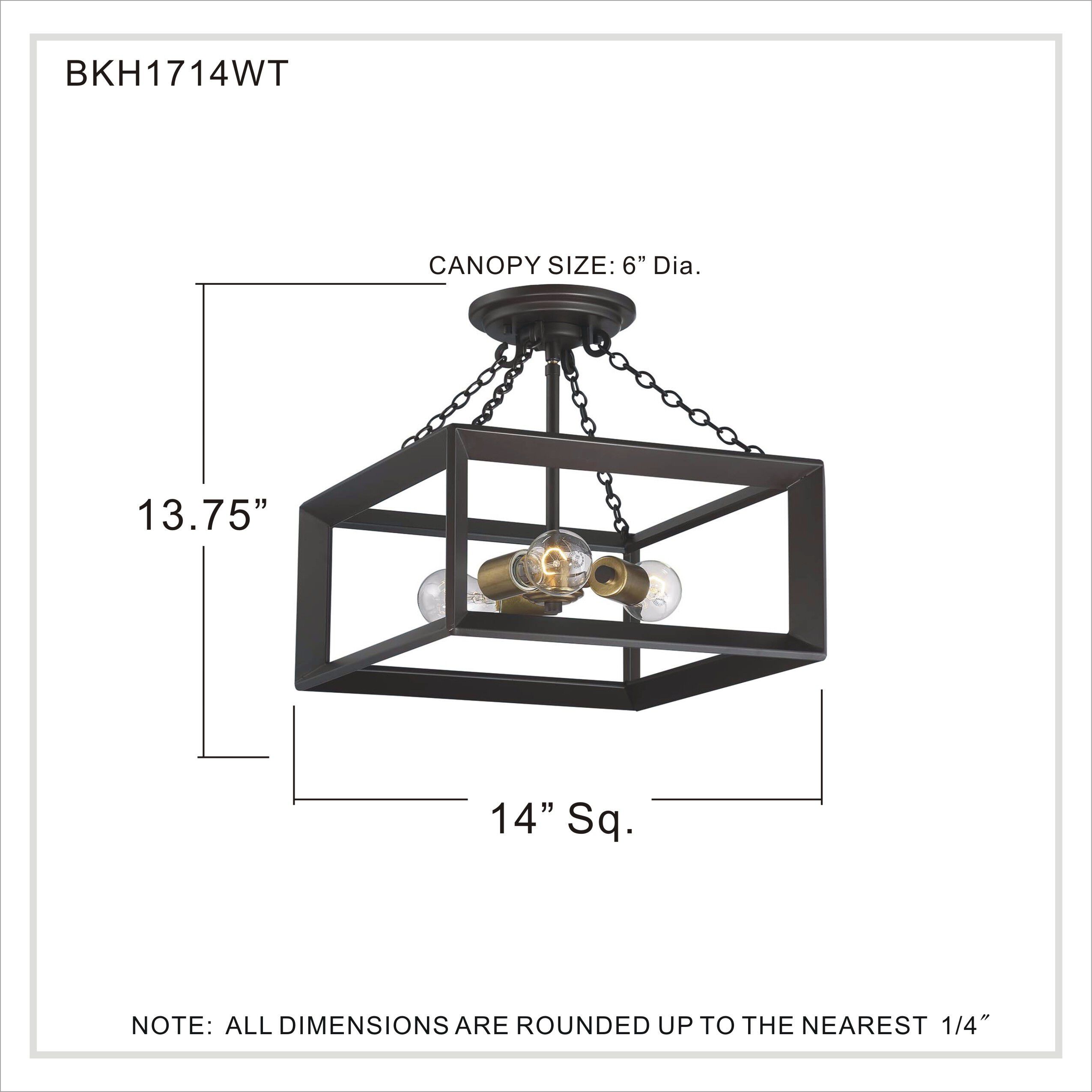 Brook Hall 3 Light 14 inch Western Bronze Semi-Flush Mount Ceiling Light
