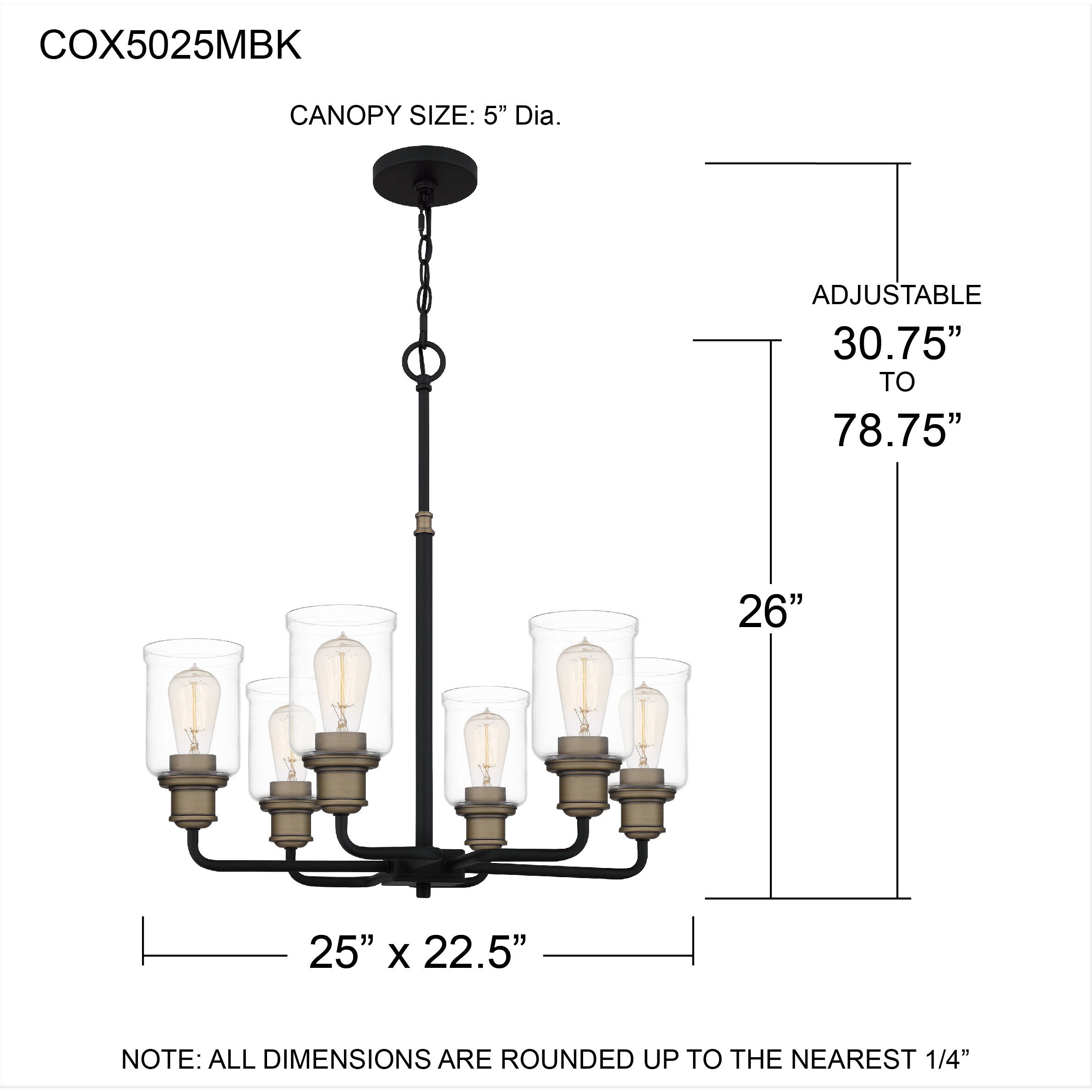 Cox 6 Light 25 inch Matte Black Chandelier Ceiling Light