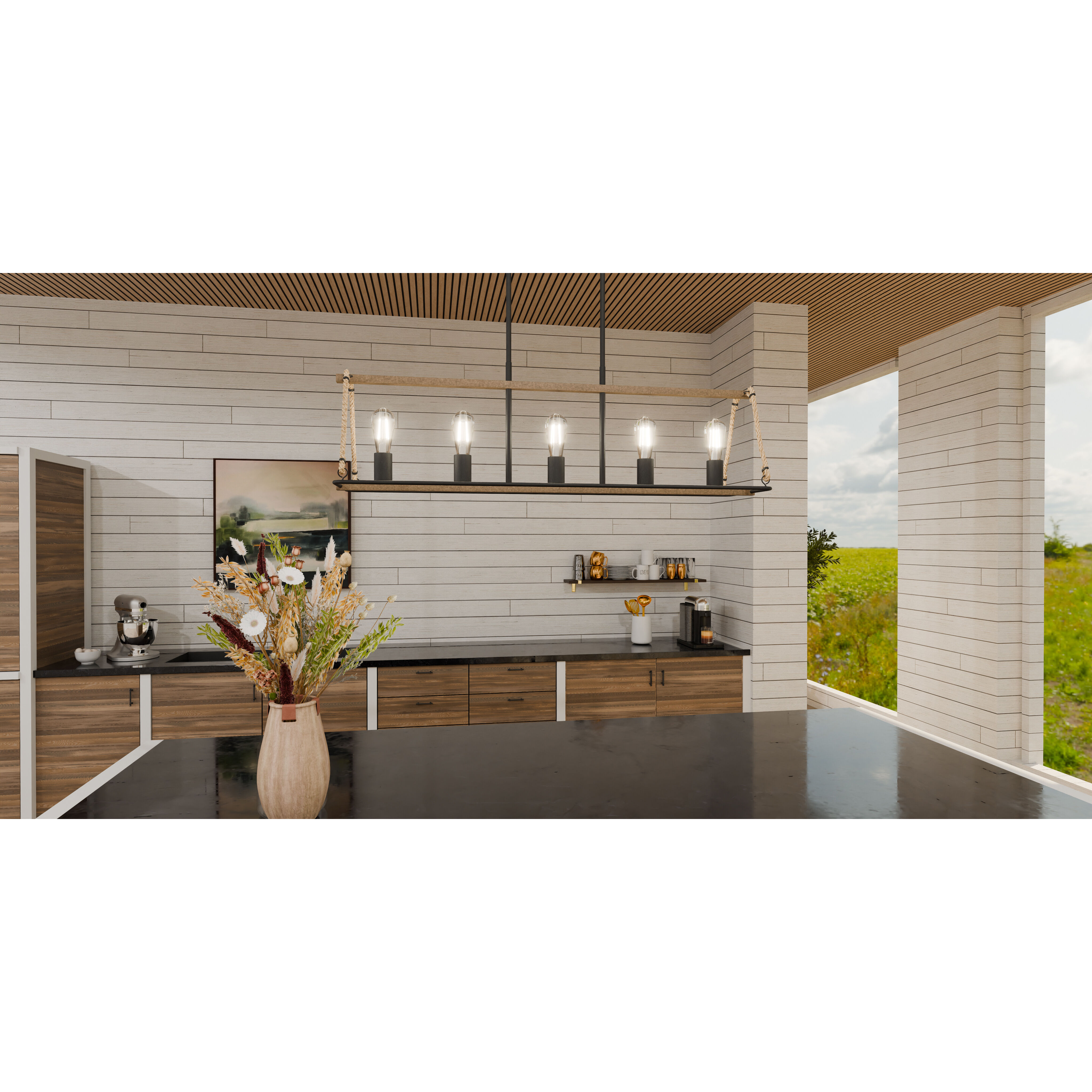 Oak Park 5 Light 42 inch Matte Black Island Light Ceiling Light