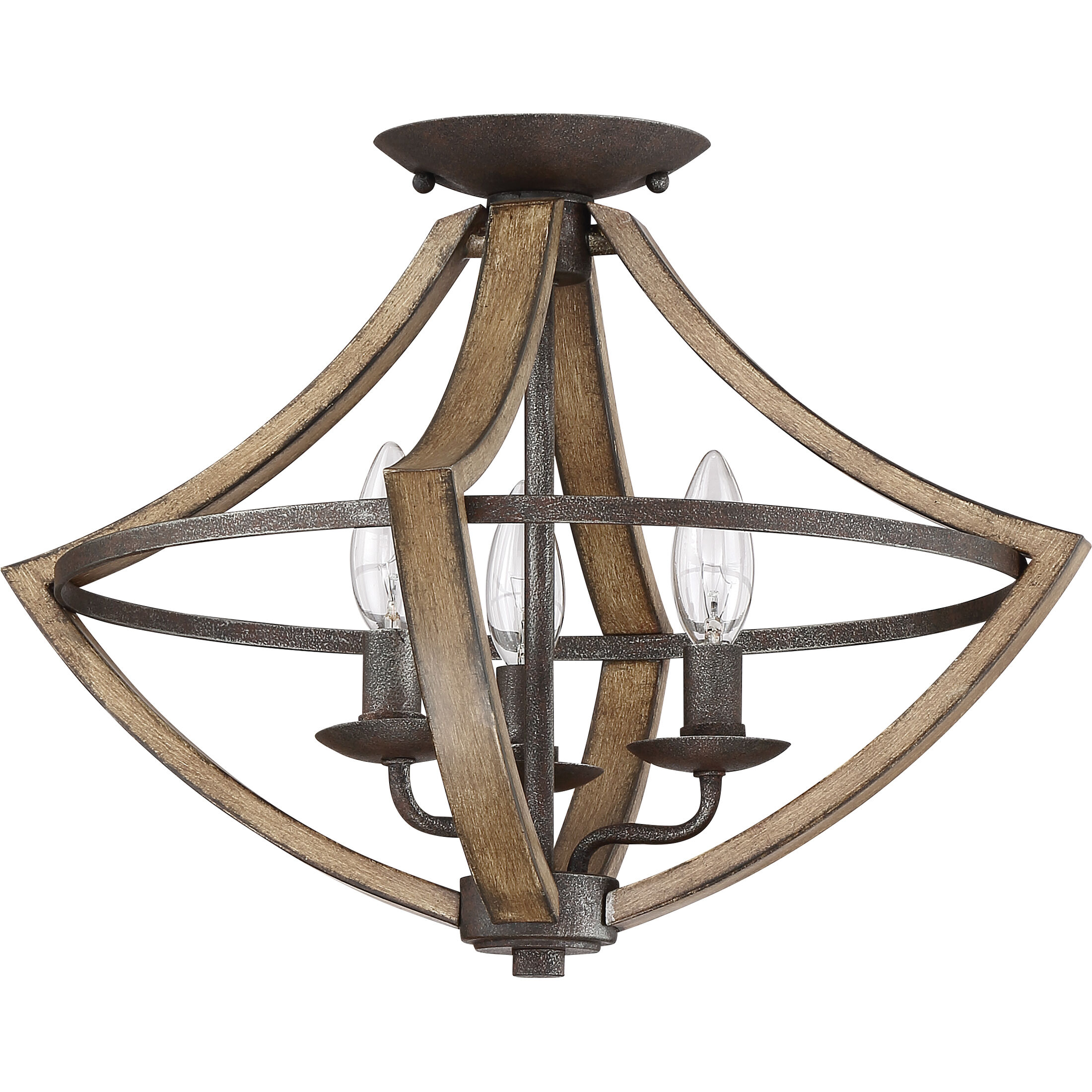 Shire 3 Light 17 inch Rustic Black Semi-Flush Mount Ceiling Light