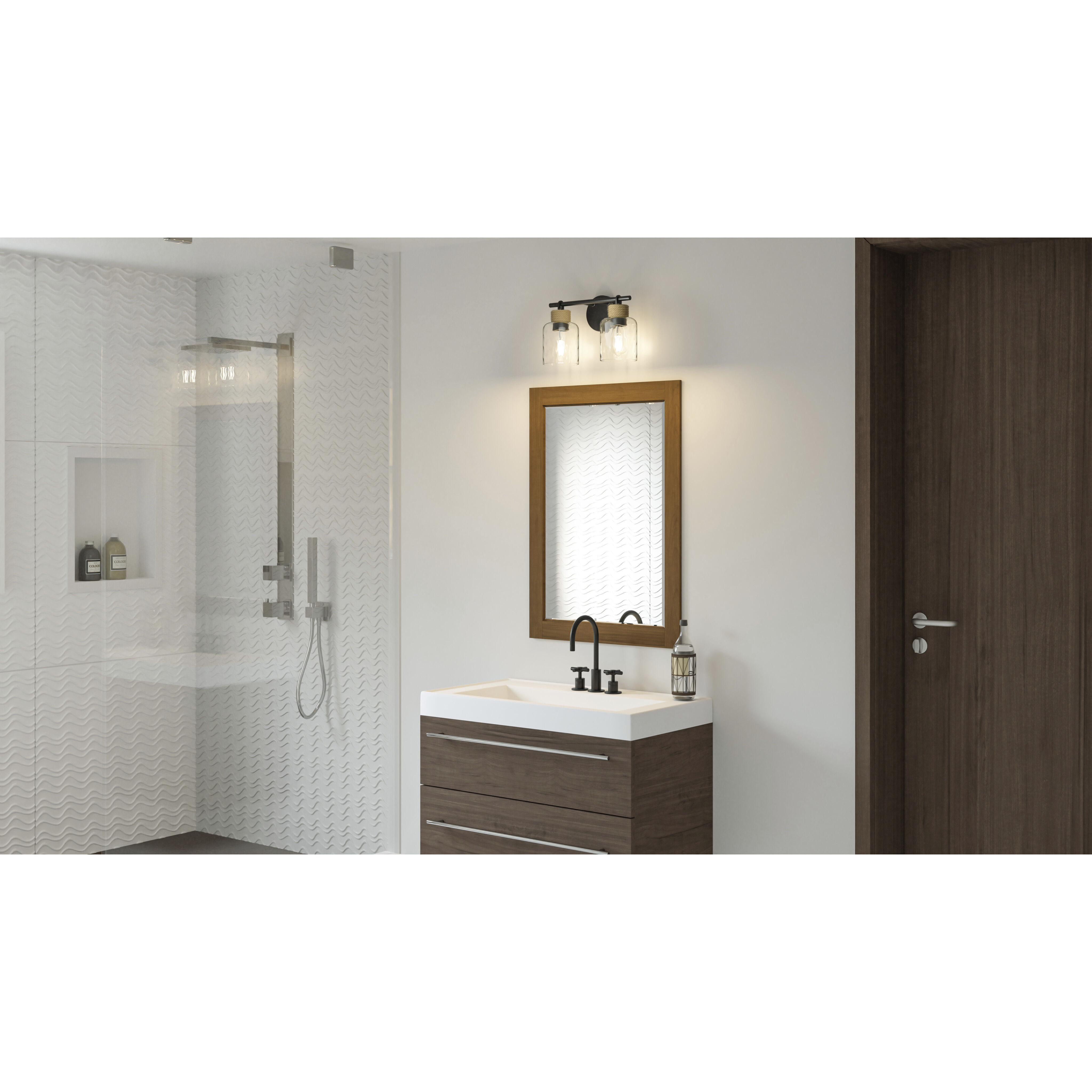 Baltic 2 Light 15 inch Matte Black Bath Light Wall Light