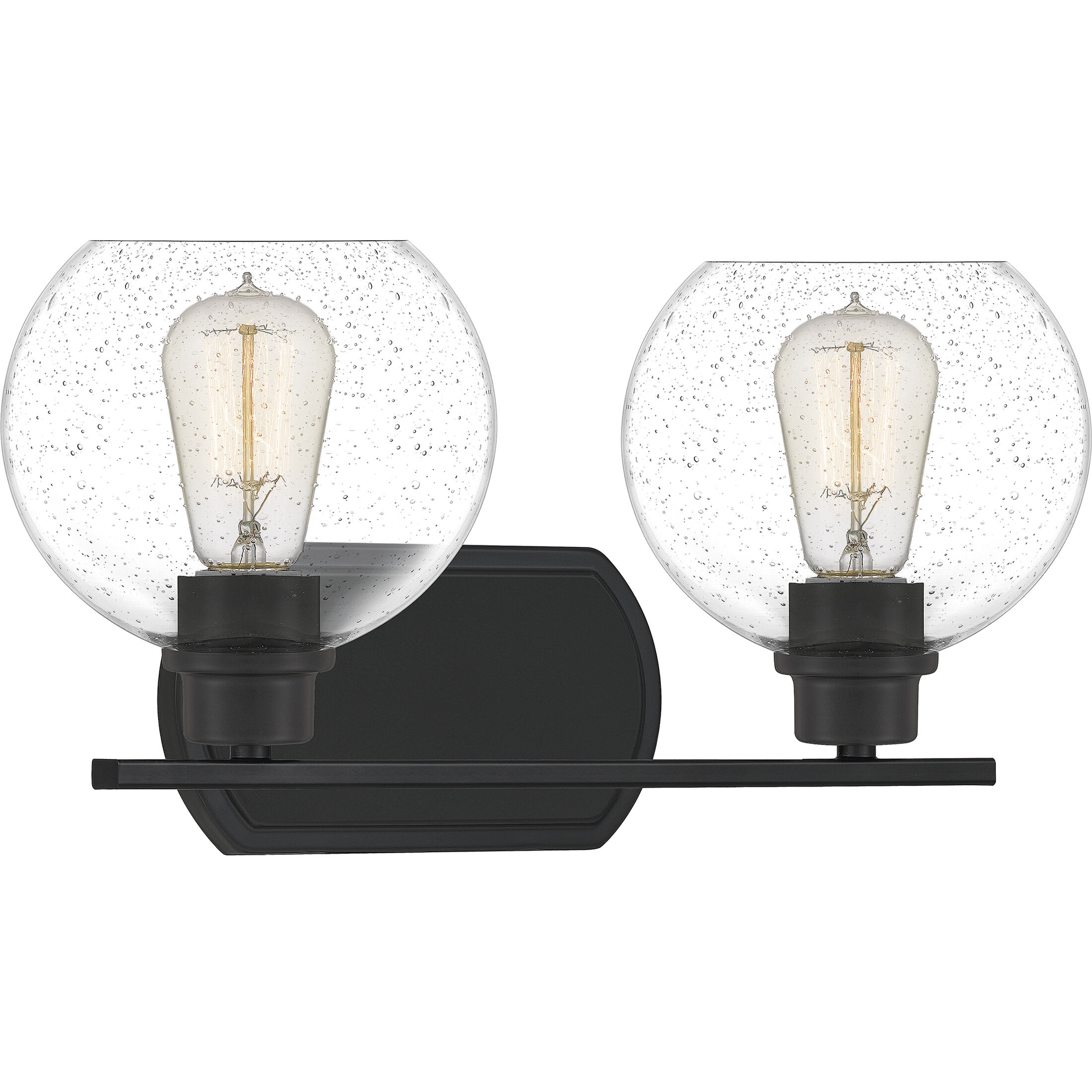 Pruitt 2 Light 16.5 inch Matte Black Bath Light Wall Light in Clear Seedy Glass