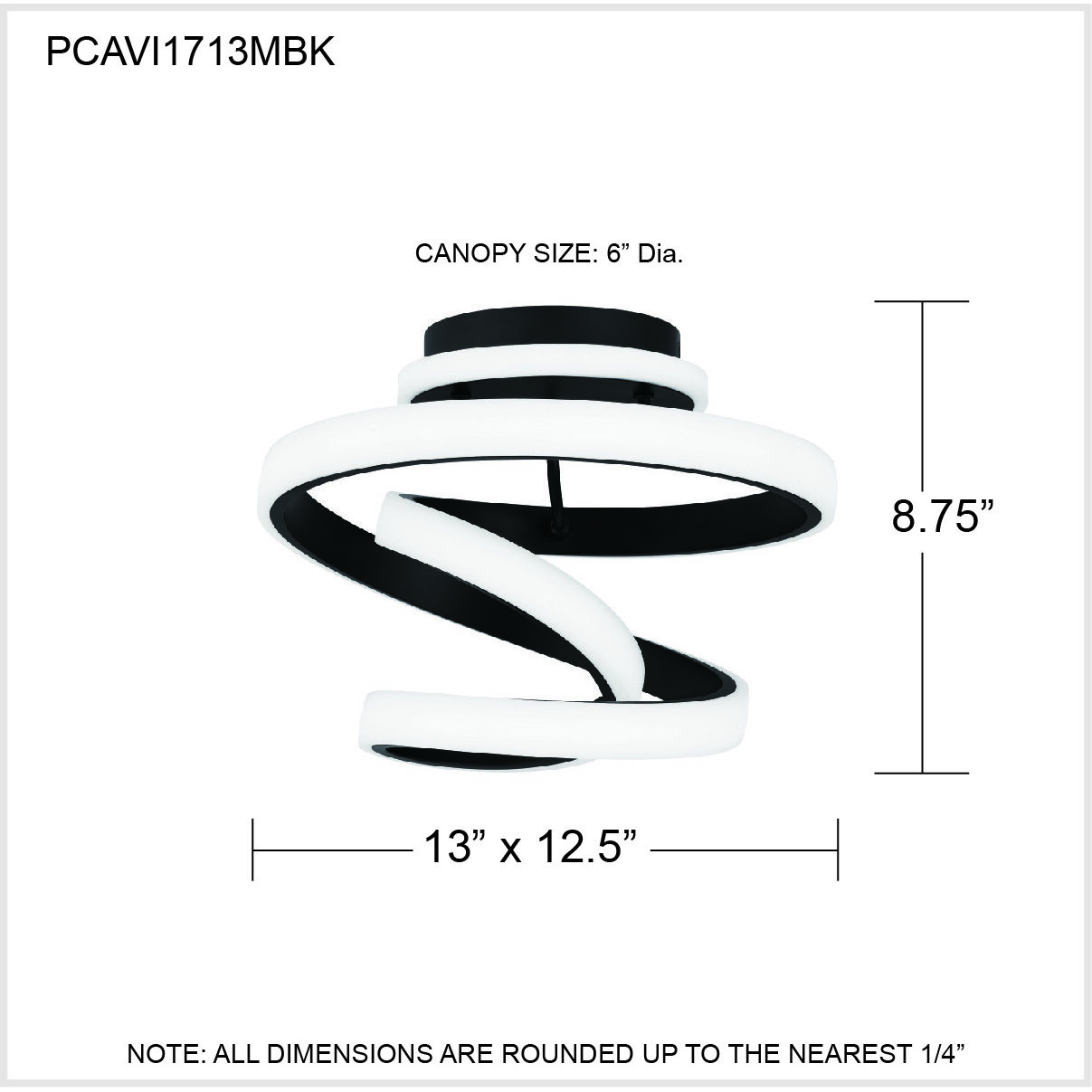 Aviva LED 13 inch Matte Black Semi-Flush Mount Ceiling Light