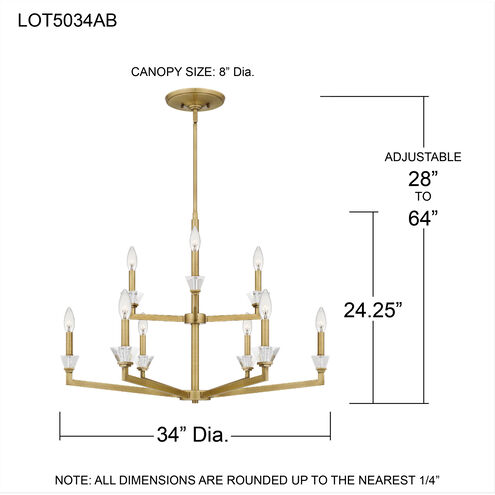 Lottie 9 Light 34 inch Aged Brass Chandelier Ceiling Light