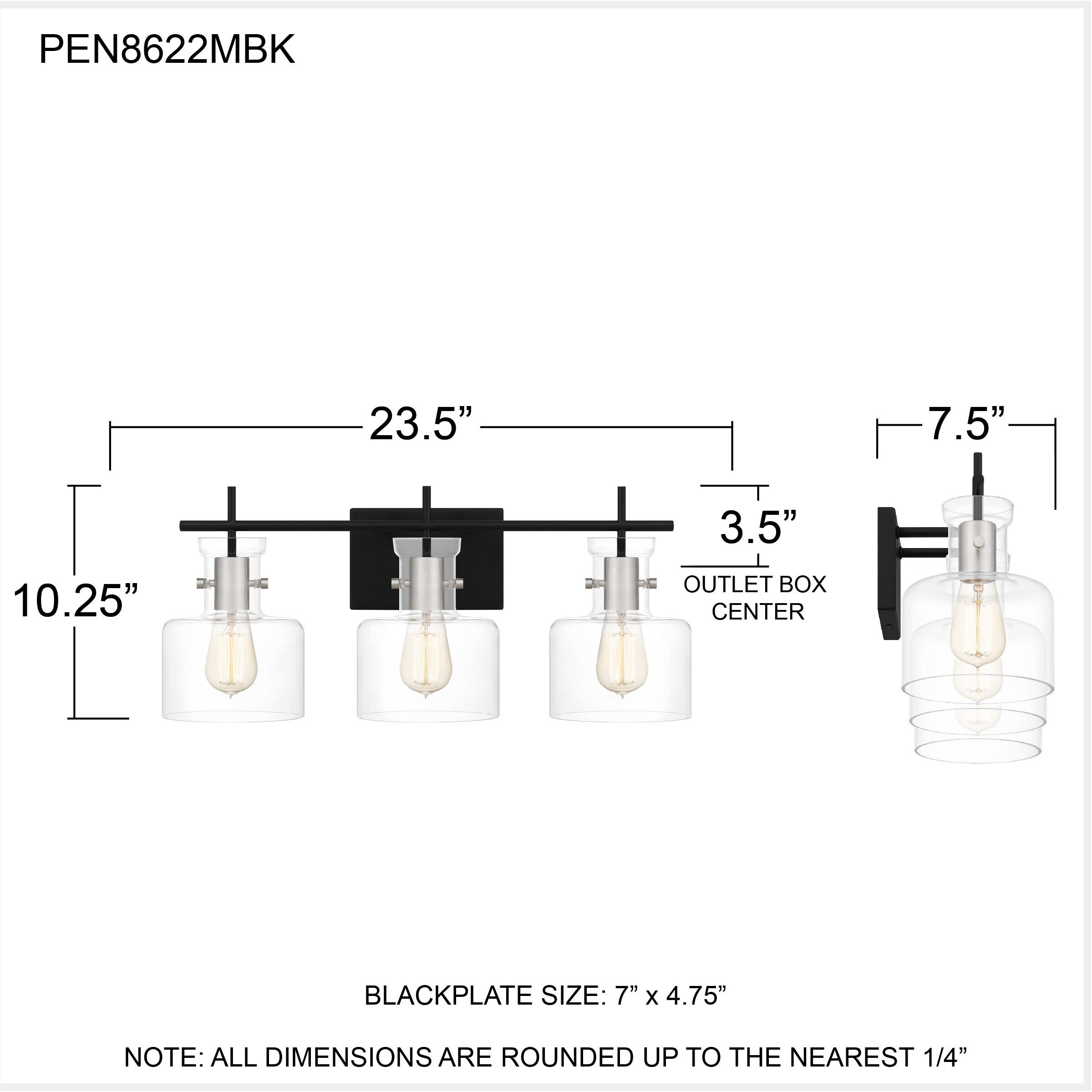 Pensbury 3 Light 24 inch Matte Black Bath Light Wall Light