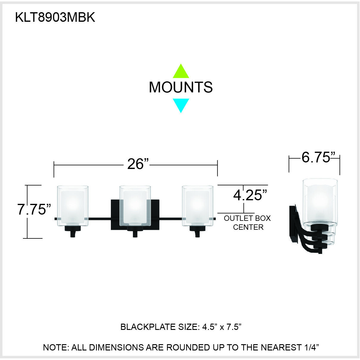 Kolt 3 Light 26 inch Matte Black Bath Light Wall Light