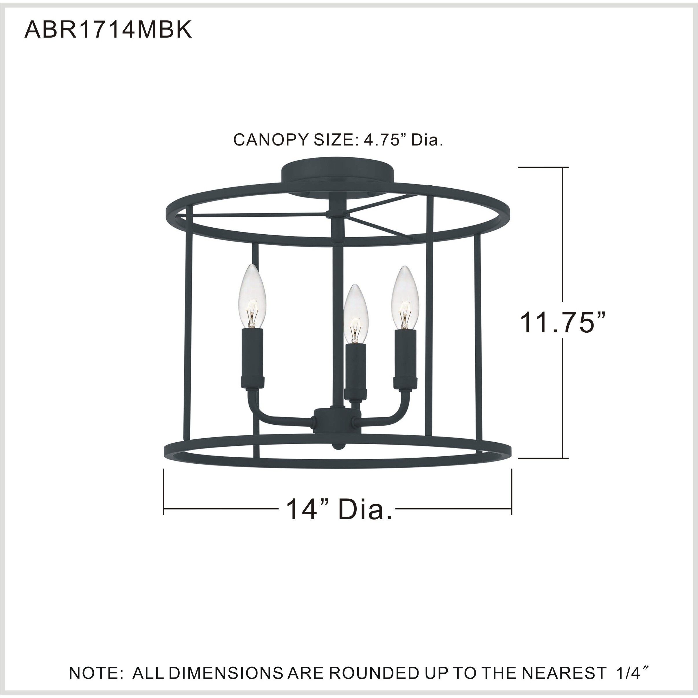 Abner 3 Light 14 inch Matte Black Semi-Flush Mount Ceiling Light