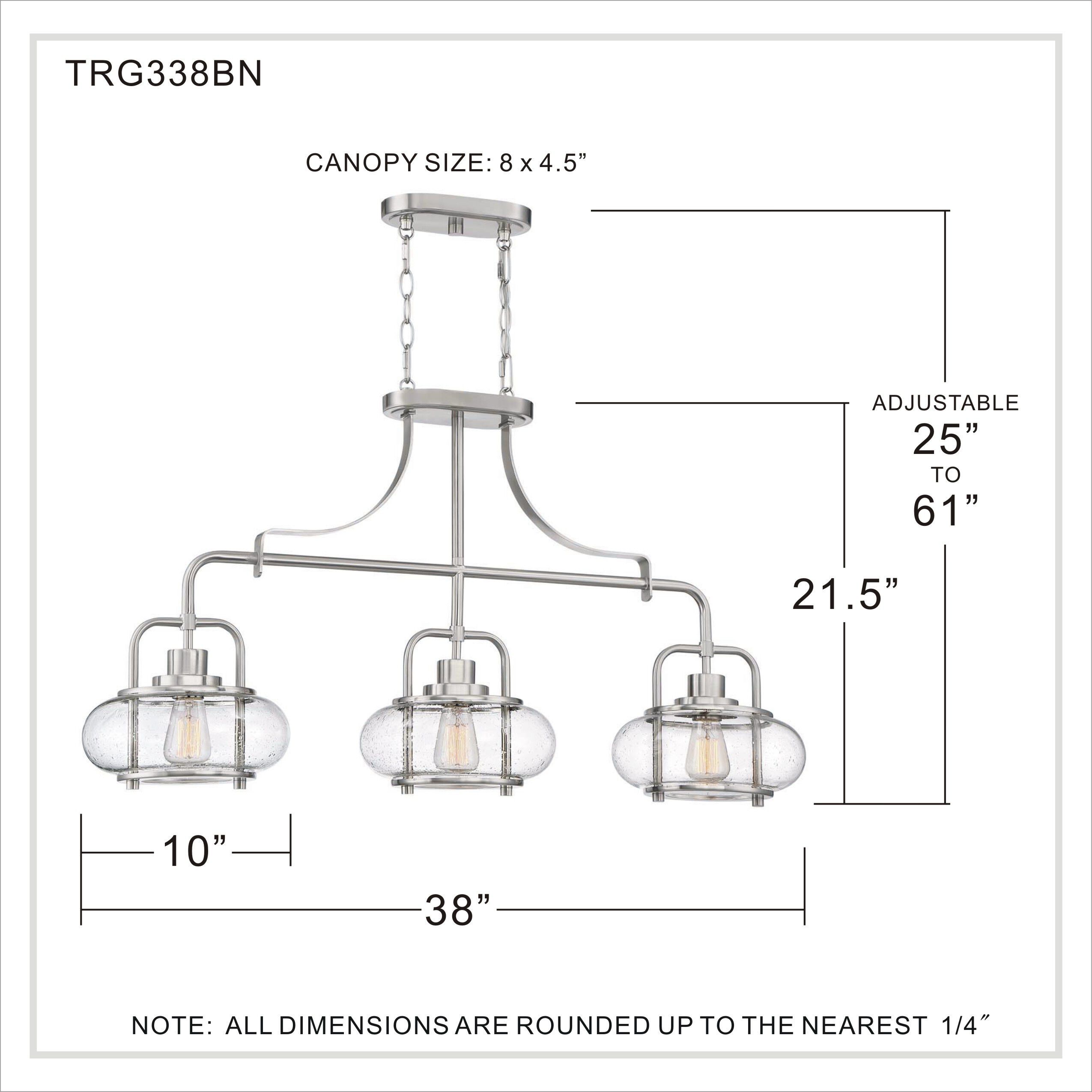 Trilogy 3 Light 38 inch Brushed Nickel Island Chandelier Ceiling Light