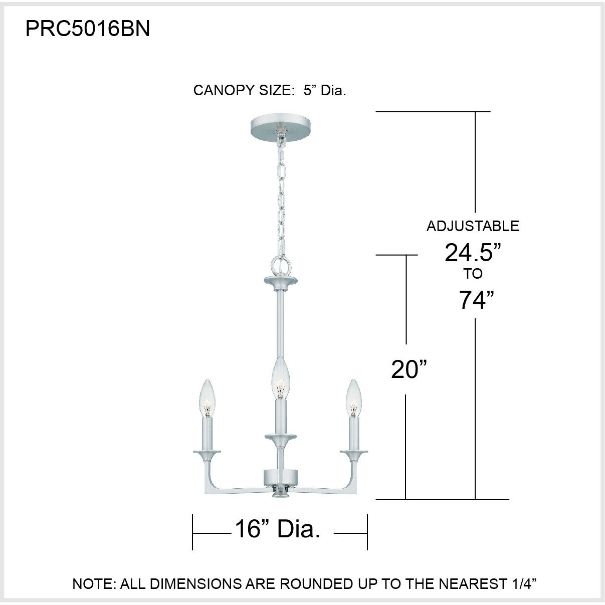 Prescott 3 Light 16 inch Brushed Nickel Chandelier Ceiling Light