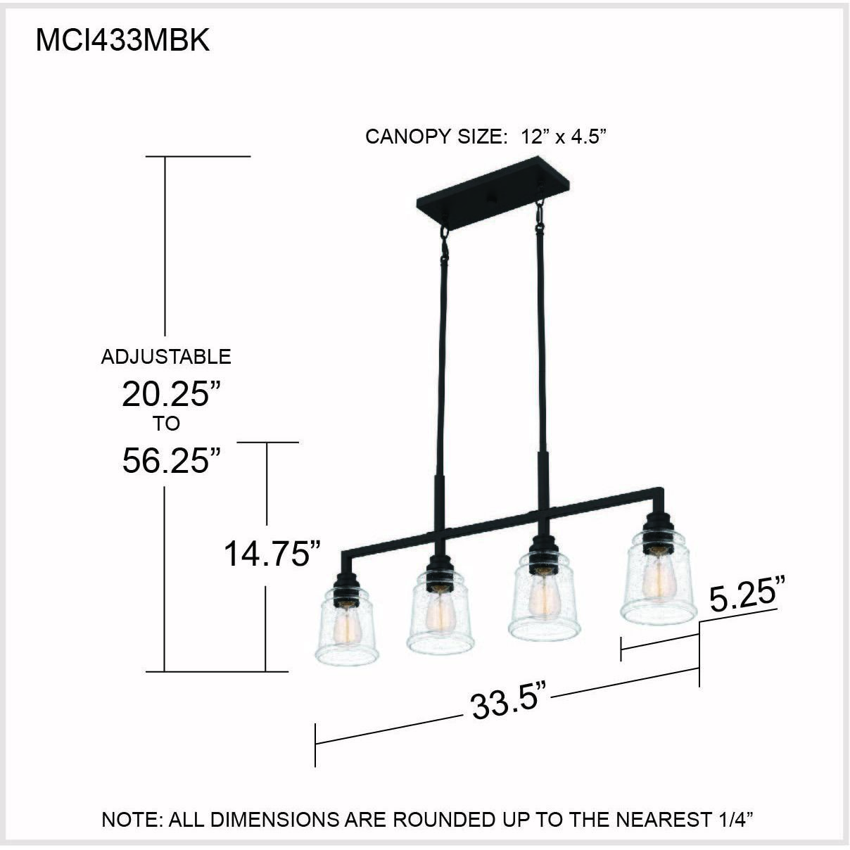 McIntire 4 Light 33.5 inch Matte Black Island Light Ceiling Light