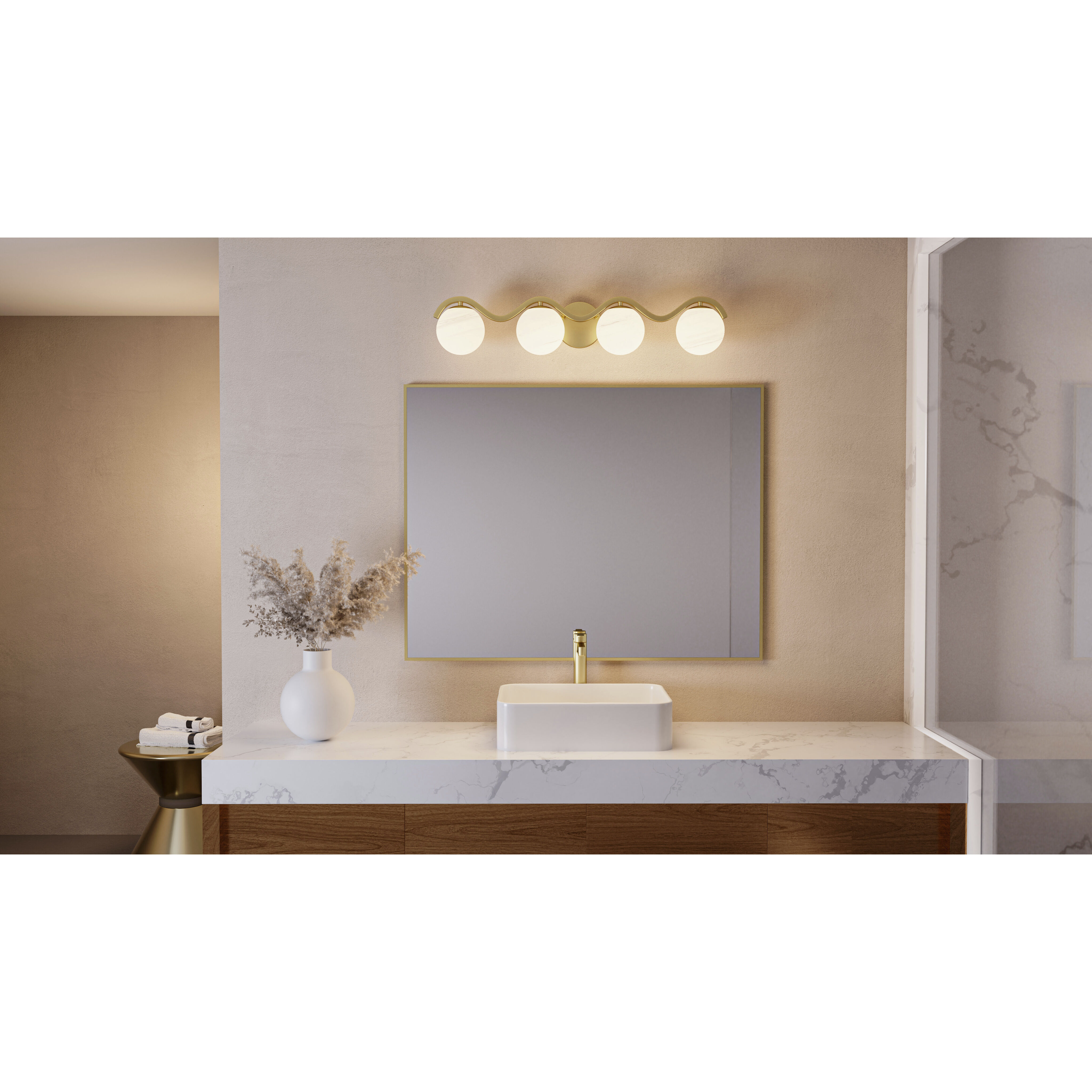 Spherical 4 Light 30.75 inch Aged Brass Bath Light Wall Light, Extra Large