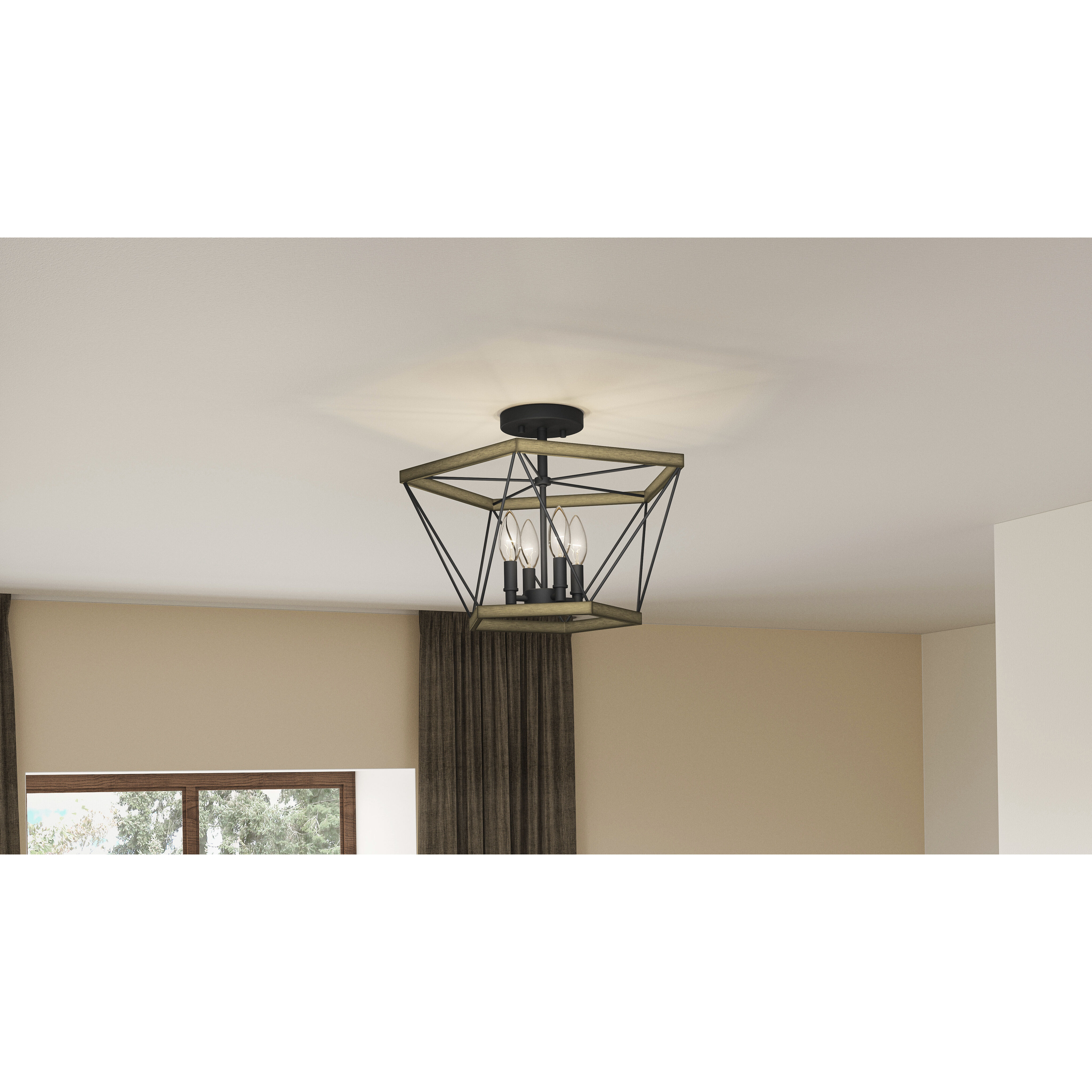 Wintergreen 3 Light 15 inch Whitewashed Walnut Semi-Flush Mount Ceiling Light