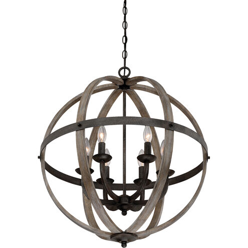 Fusion 6 Light 25 inch Rustic Black Foyer Piece Ceiling Light, Naturals
