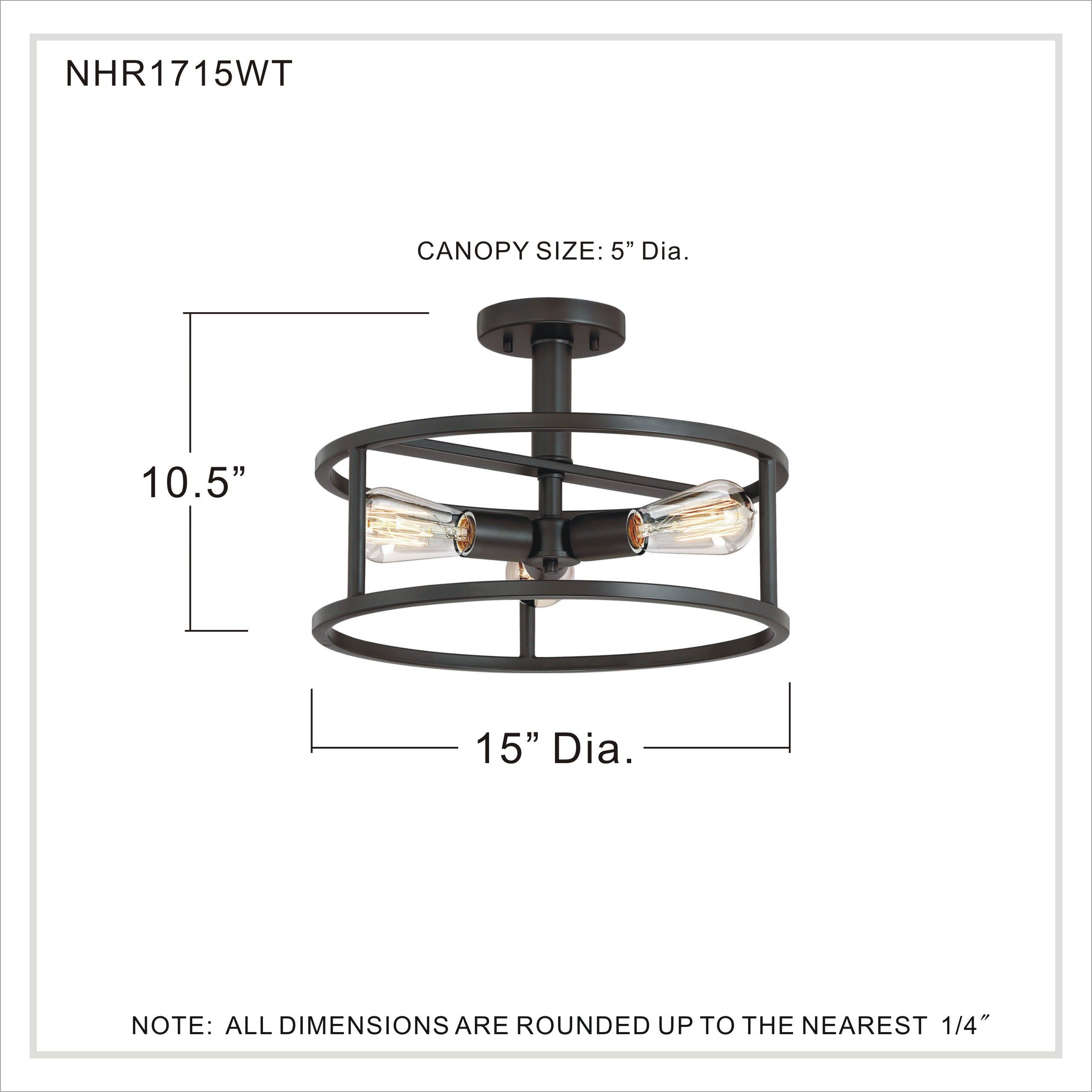 New Harbor 3 Light 15 inch Western Bronze Semi-Flush Mount Ceiling Light