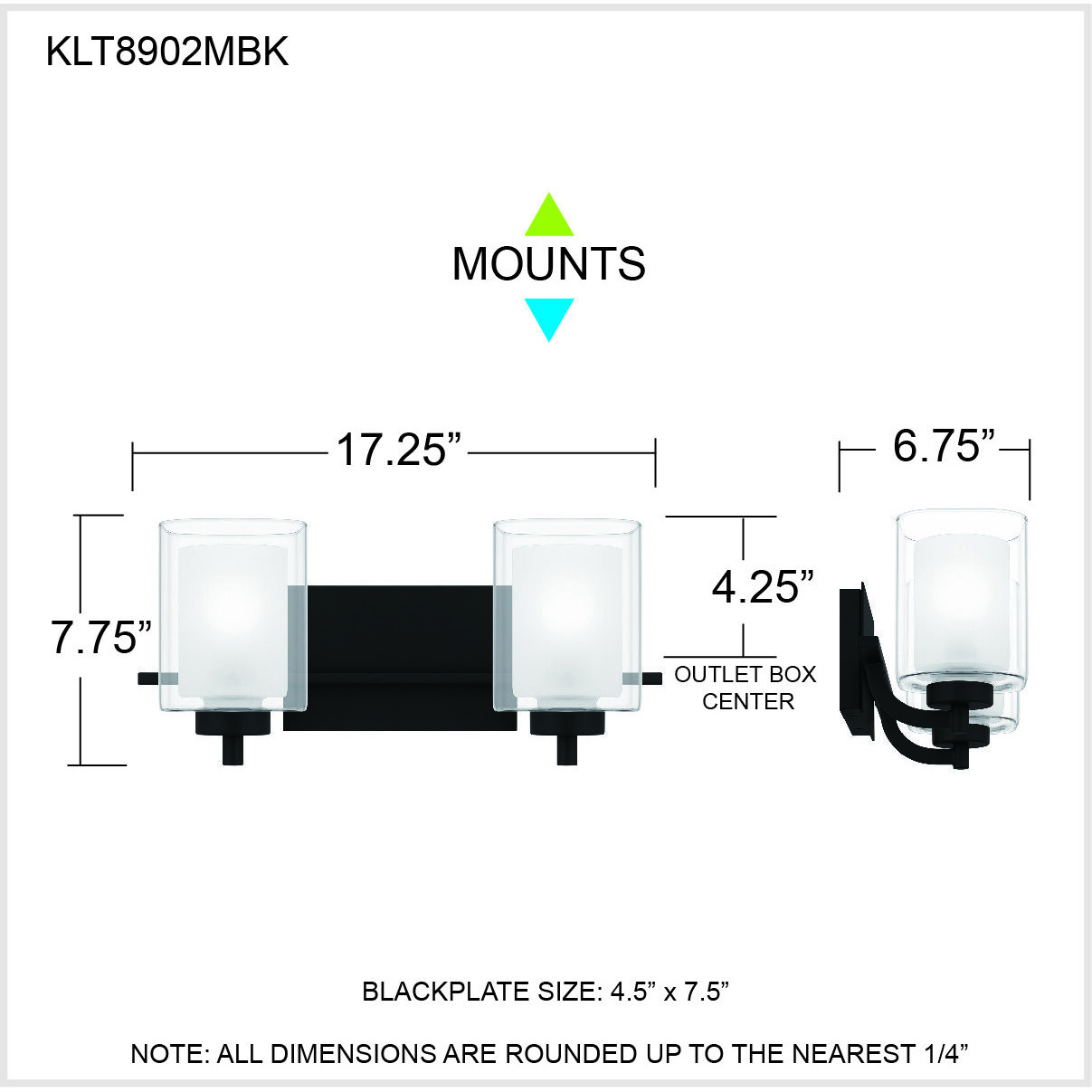 Kolt 2 Light 17 inch Matte Black Bath Light Wall Light