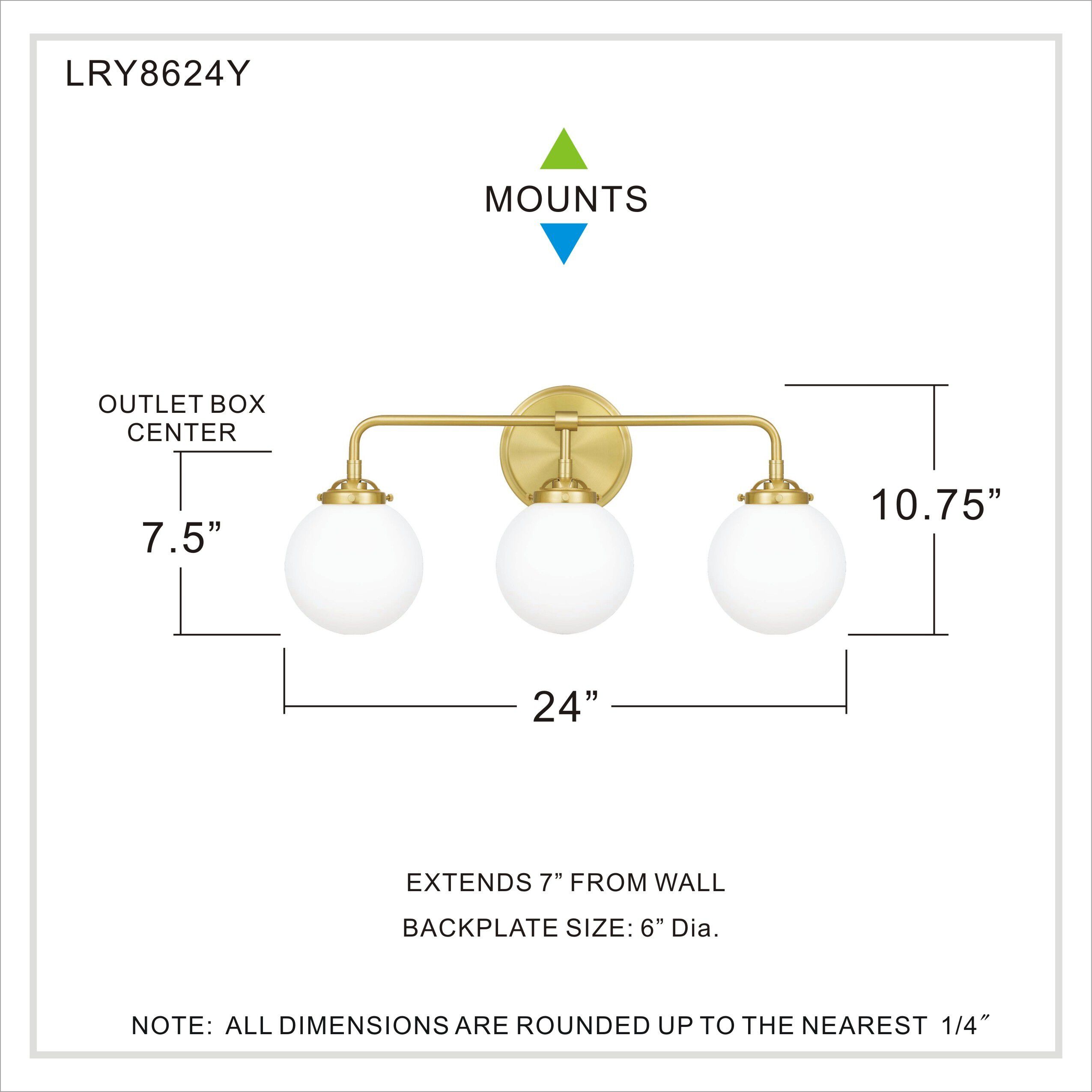 Landry 3 Light 24 inch Satin Brass Bath Light Wall Light 