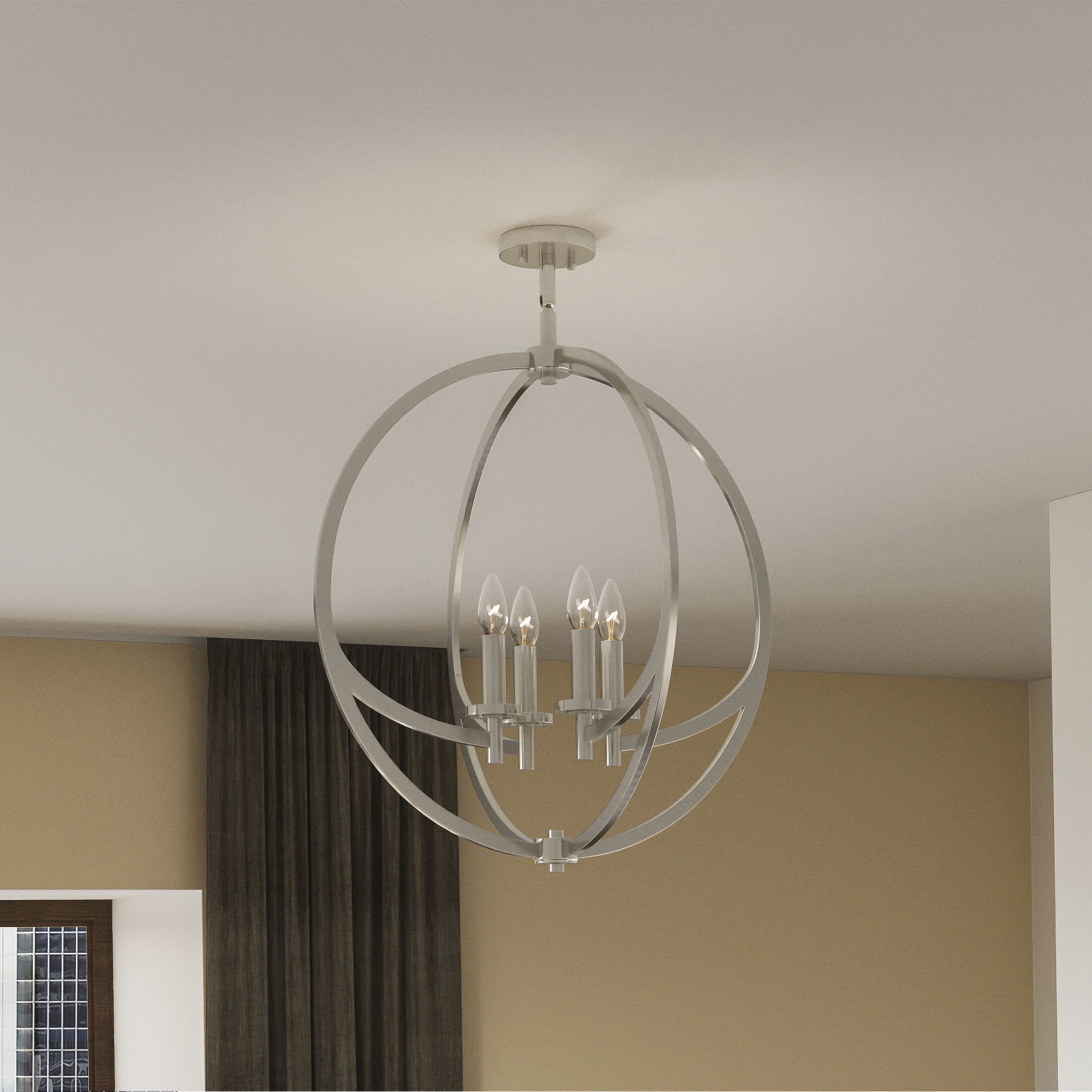 Orion 6 Light 24 inch Brushed Nickel Semi Flush Mount Ceiling Light