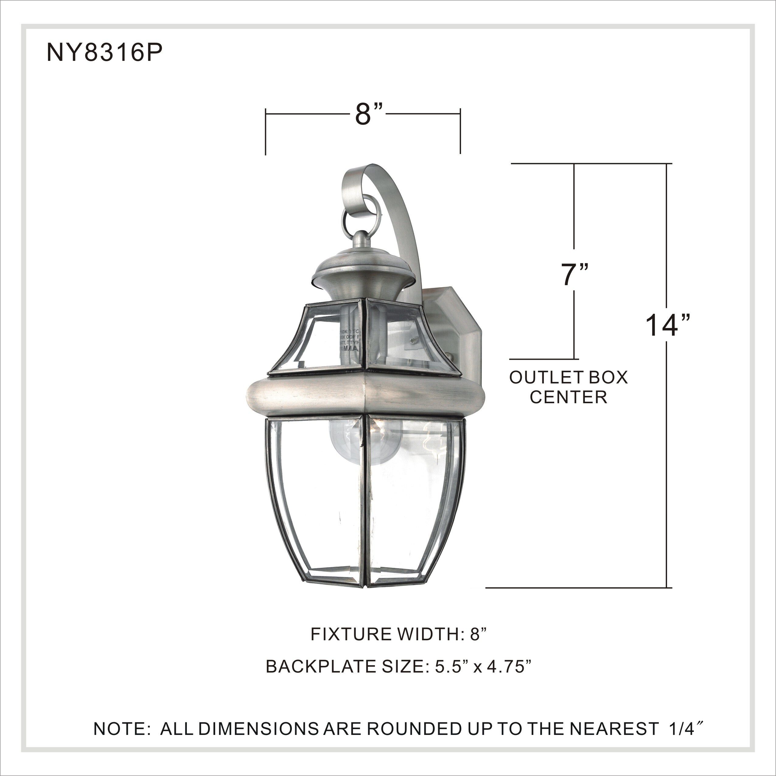 Newbury 1 Light 14 inch Pewter Outdoor Wall Lantern