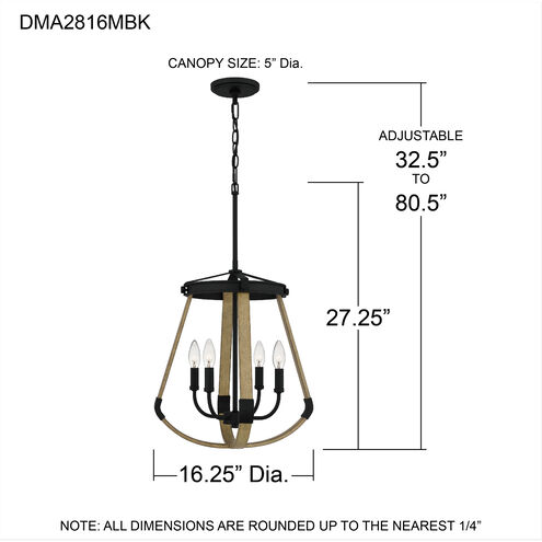 Demura 4 Light 16 inch Matte Black Pendant Ceiling Light