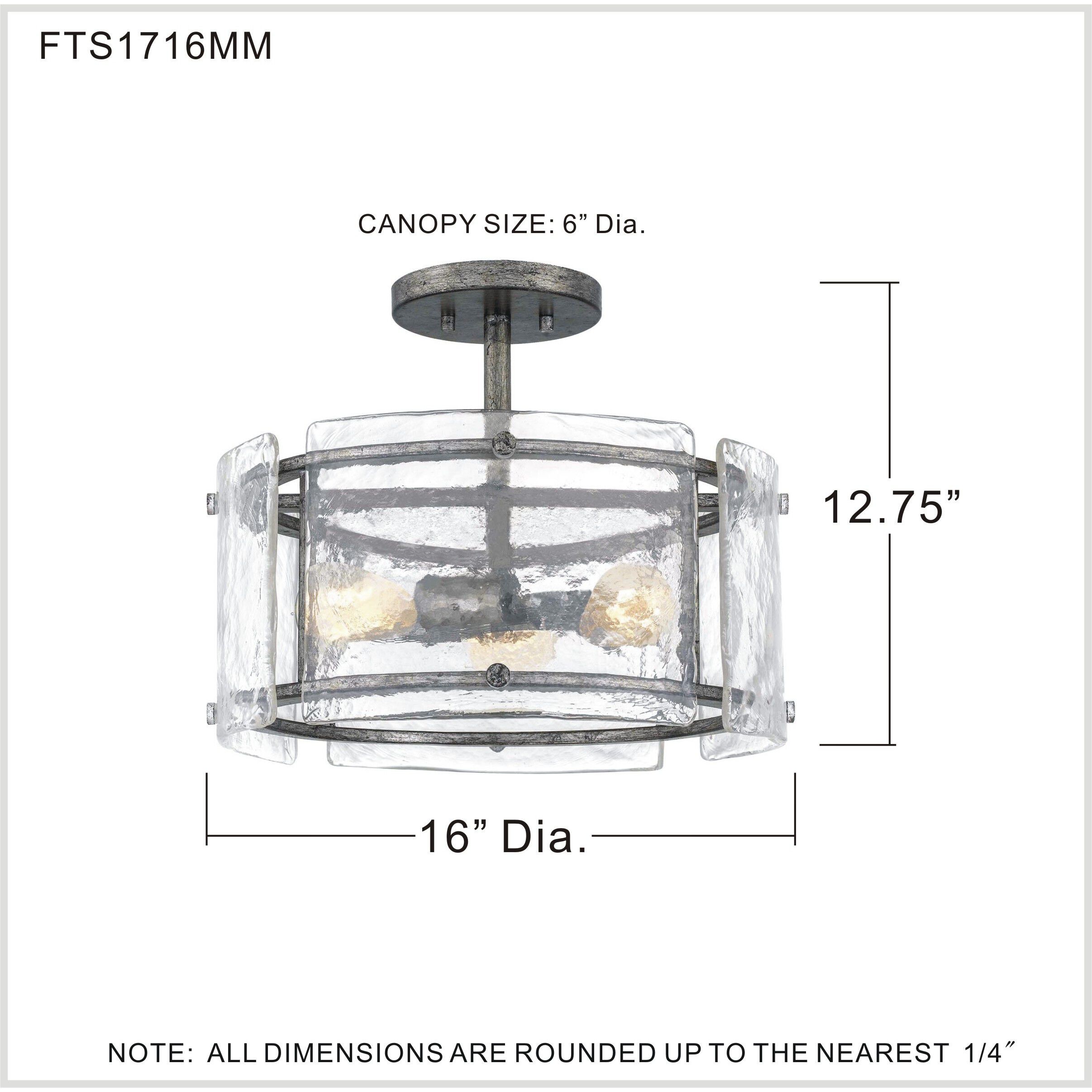 Fortress 3 Light 16 inch Mottled Silver Semi-Flush Mount Ceiling Light