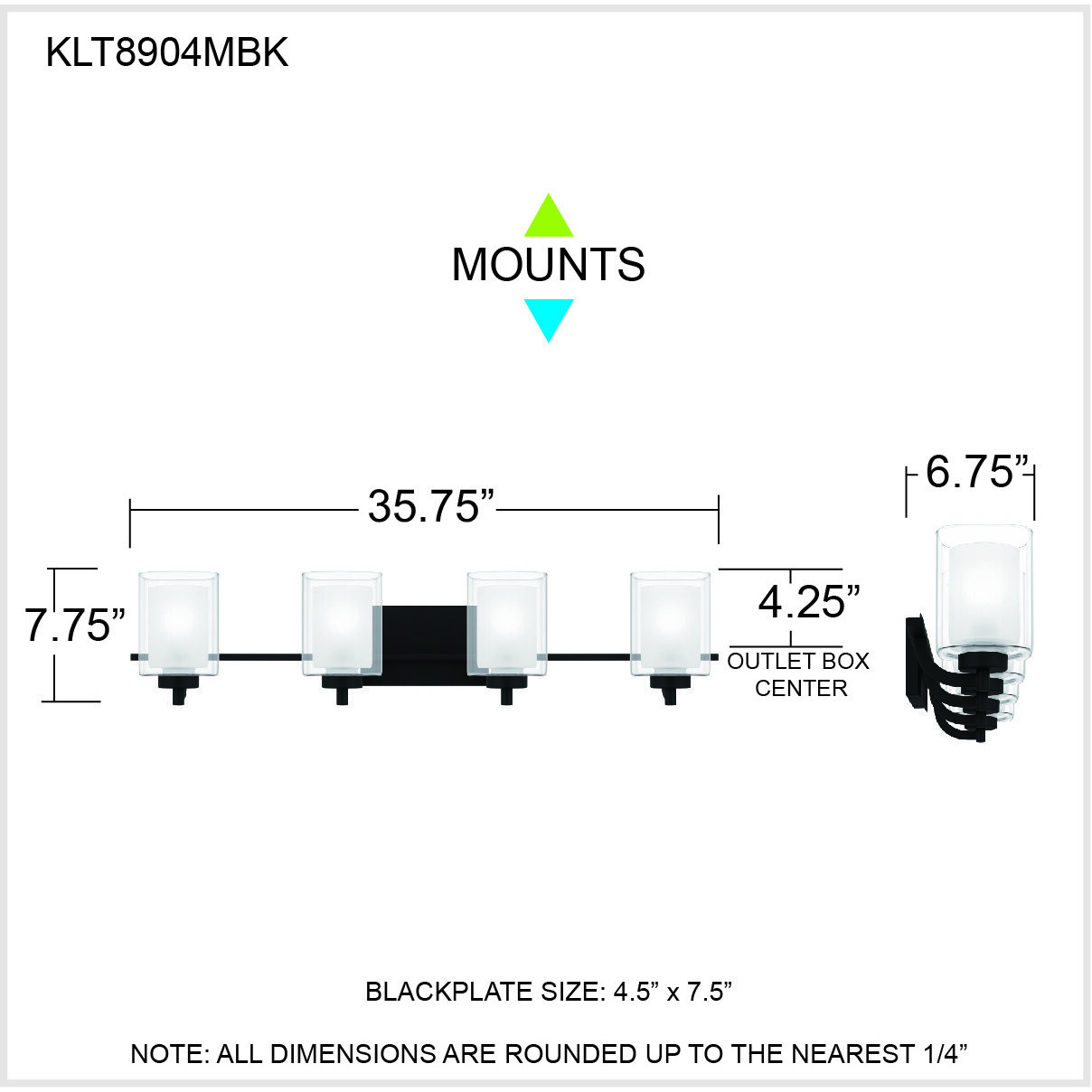 Kolt 4 Light 36 inch Matte Black Bath Light Wall Light