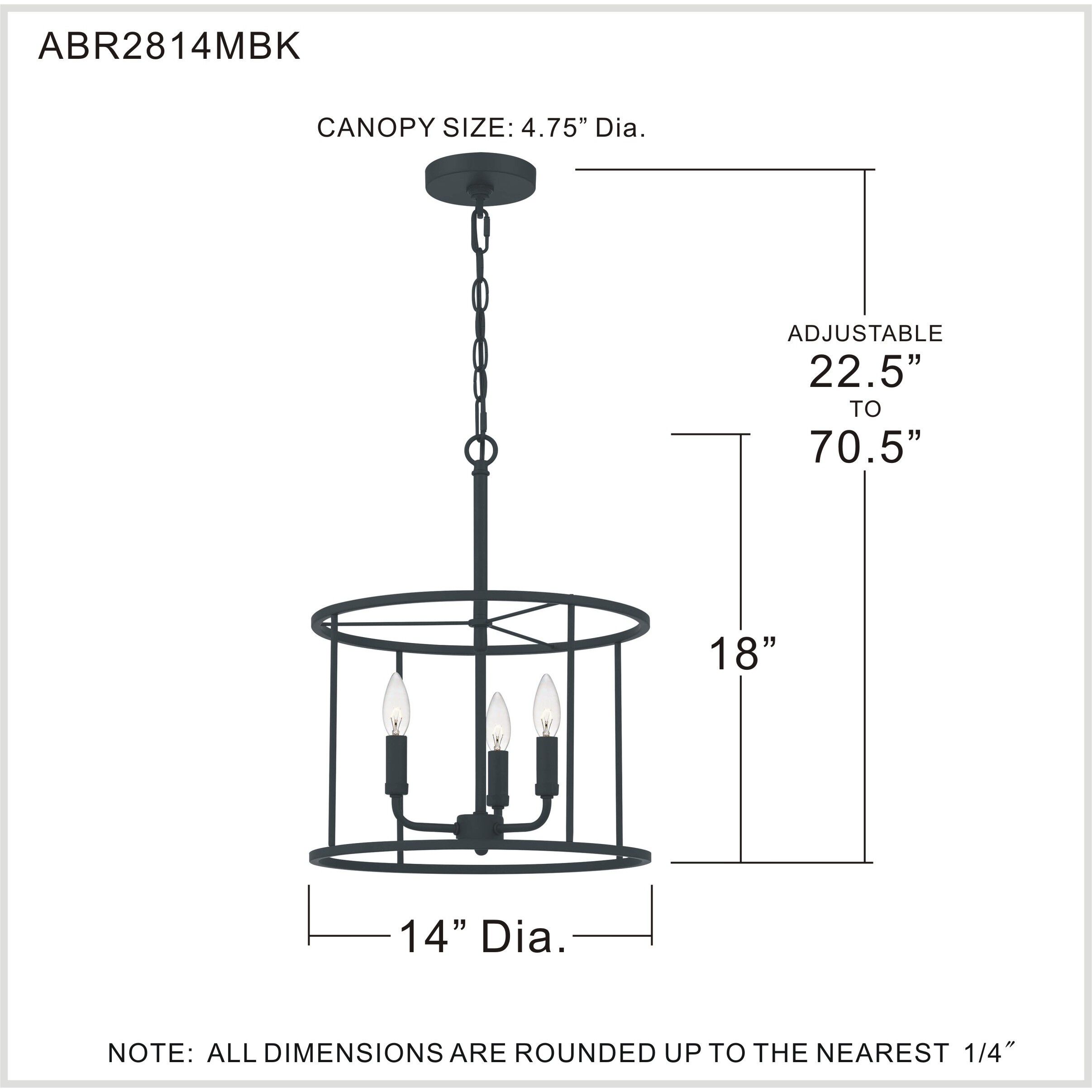 Abner 3 Light 14 inch Matte Black Pendant Ceiling Light