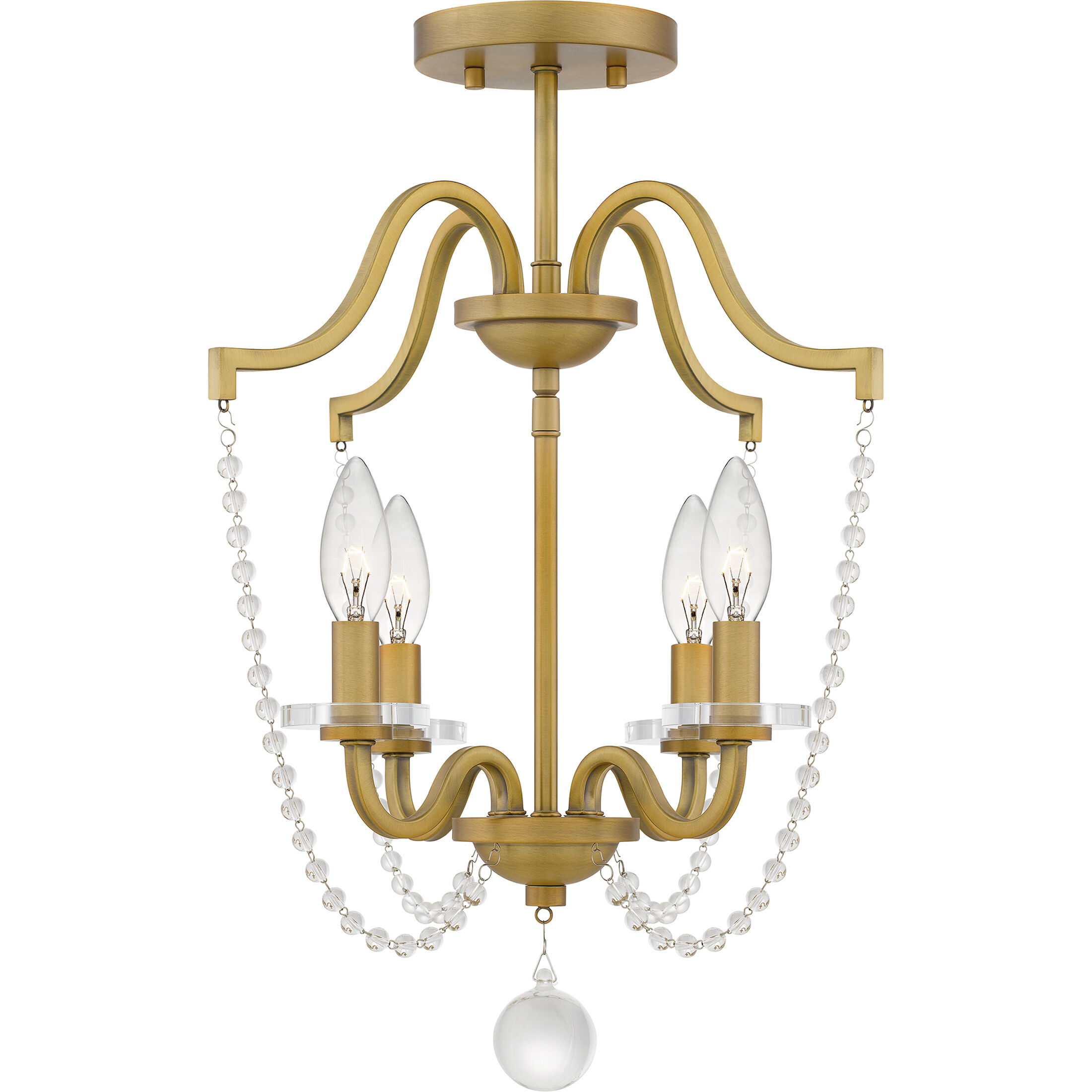 Sunday 4 Light 16 inch Aged Brass Semi-Flush Mount Ceiling Light