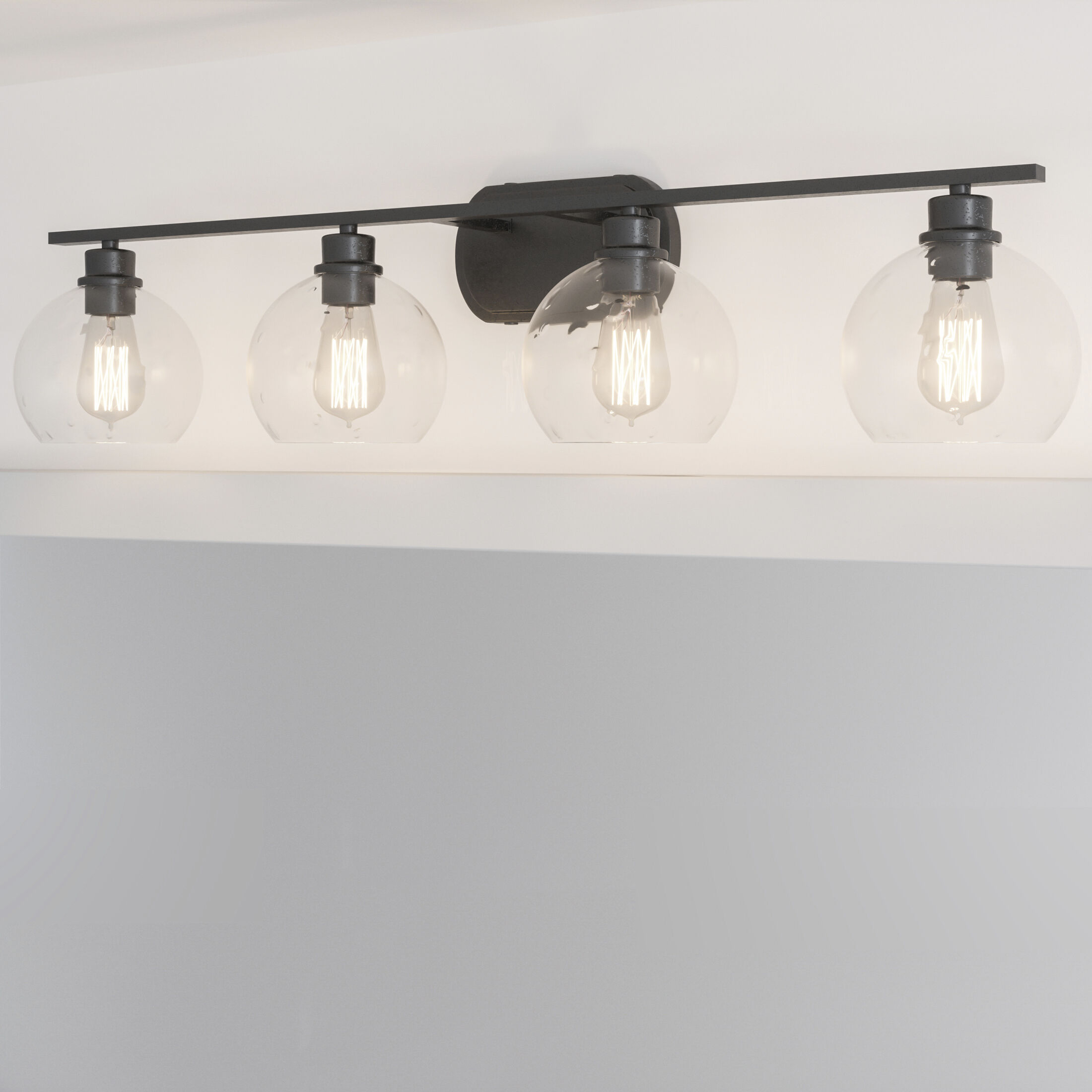 Pruitt 4 Light 36 inch Matte Black Bath Light Wall Light in Clear Glass