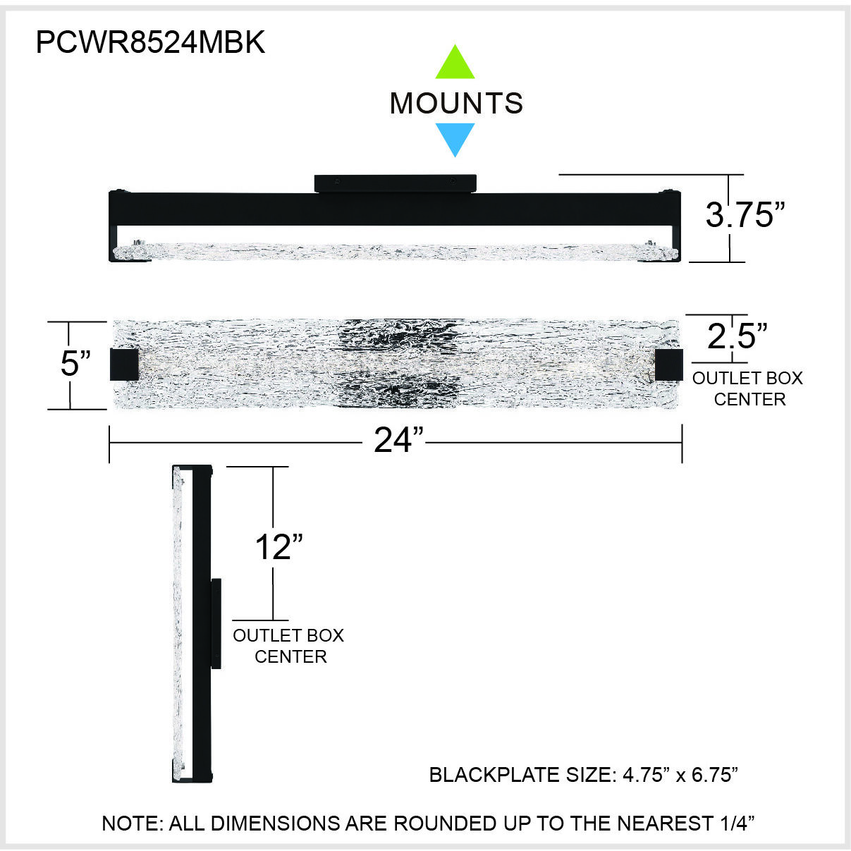 Winter LED 24 inch Matte Black Bath Light Wall Light