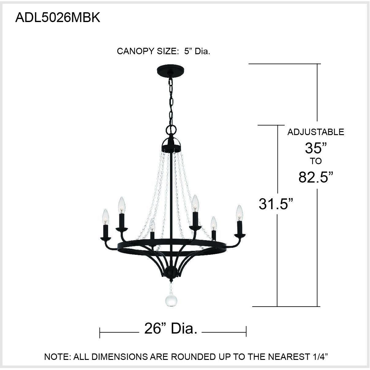 Quoizel ADL5026MBK Adelaide 6 Light 26 inch Matte Black