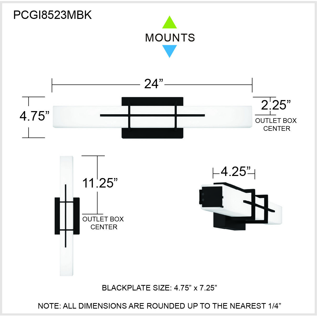 Gemini LED 22.5 inch Matte Black Bath Light Wall Light