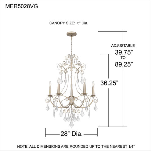 Merida 5 Light 28 inch Vintage Gold Chandelier Ceiling Light