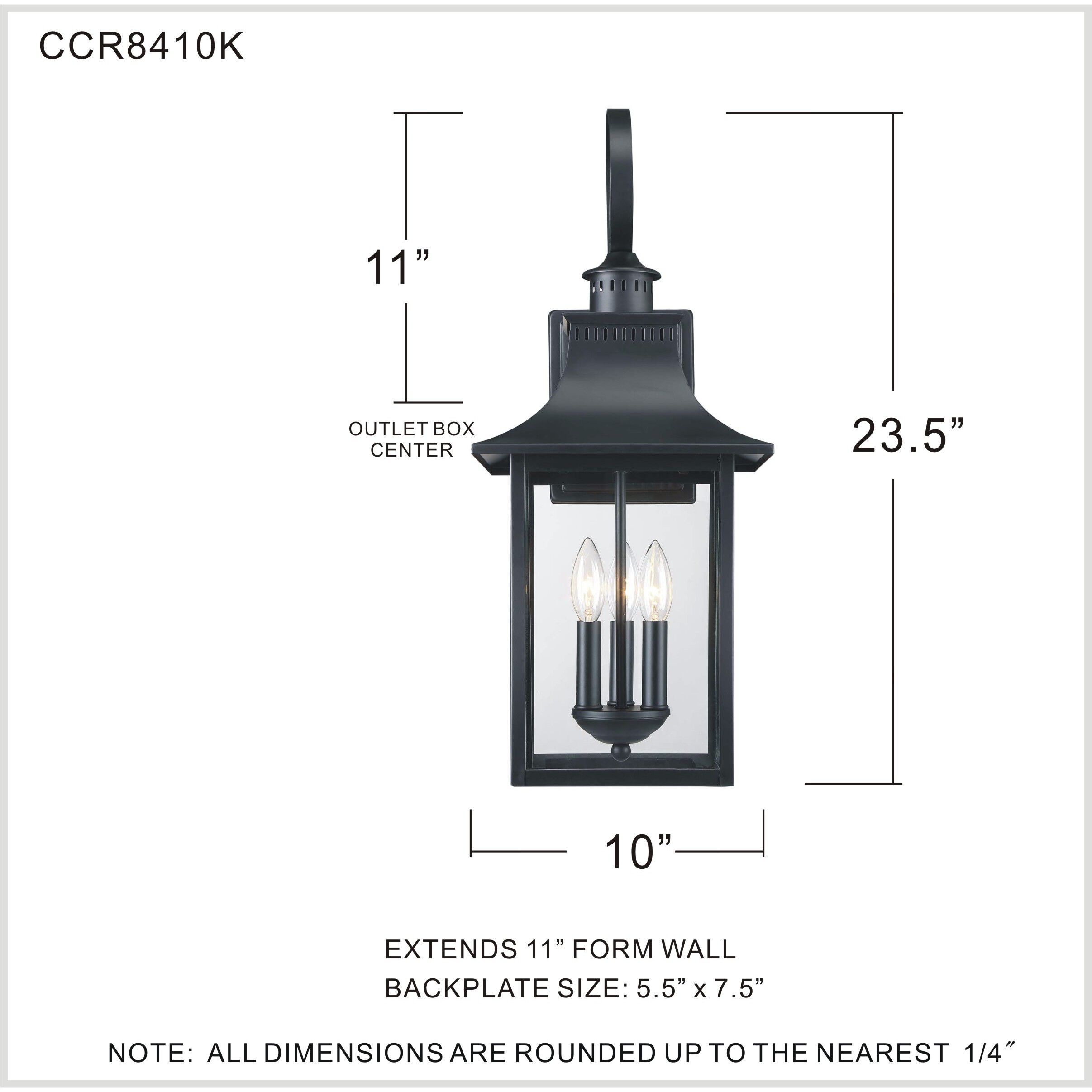 Quoizel CCR8410K Chancellor 3 Light 24 inch Mystic Black Outdoor Wall Lantern
