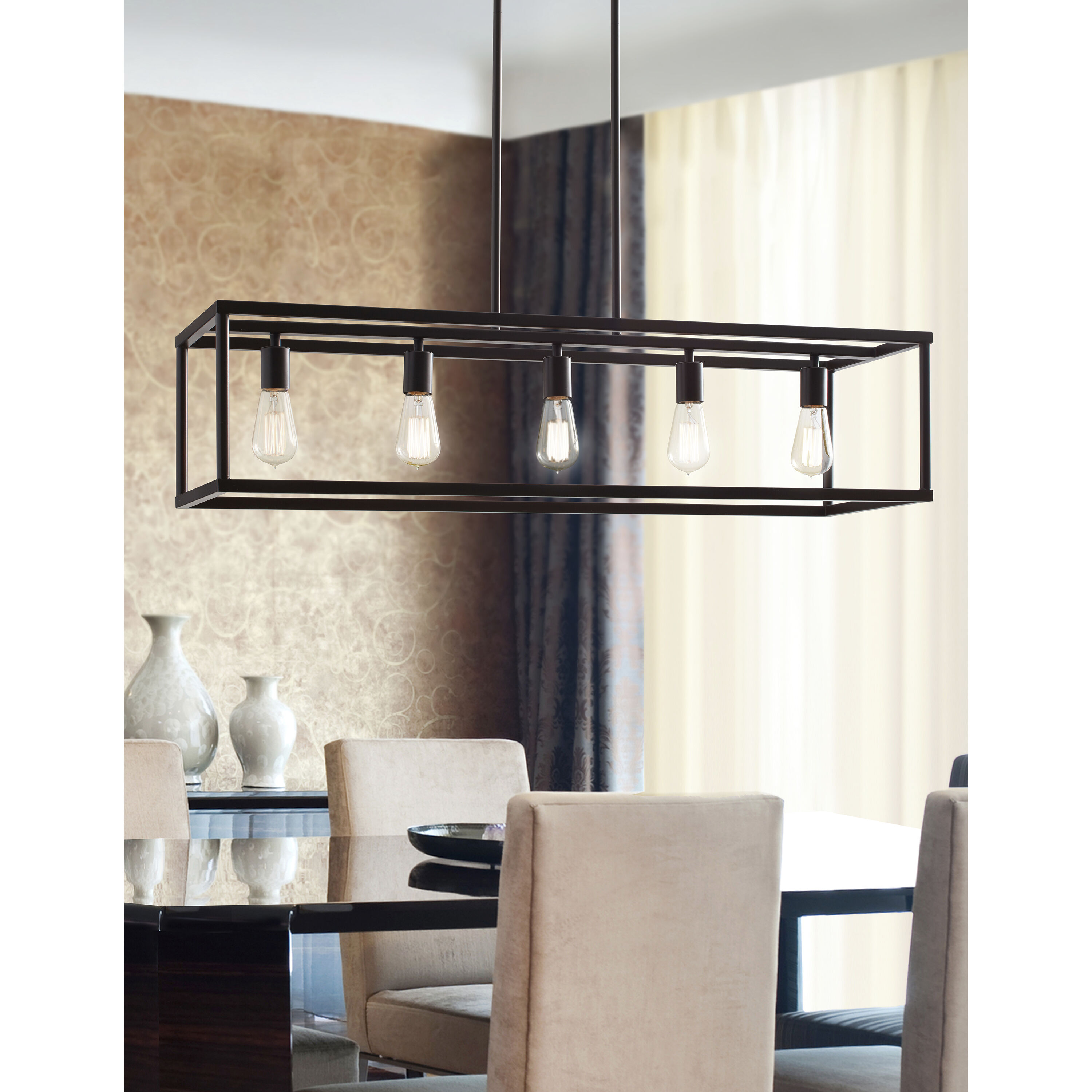 New Harbor 5 Light 38 inch Western Bronze Island Chandelier Ceiling Light