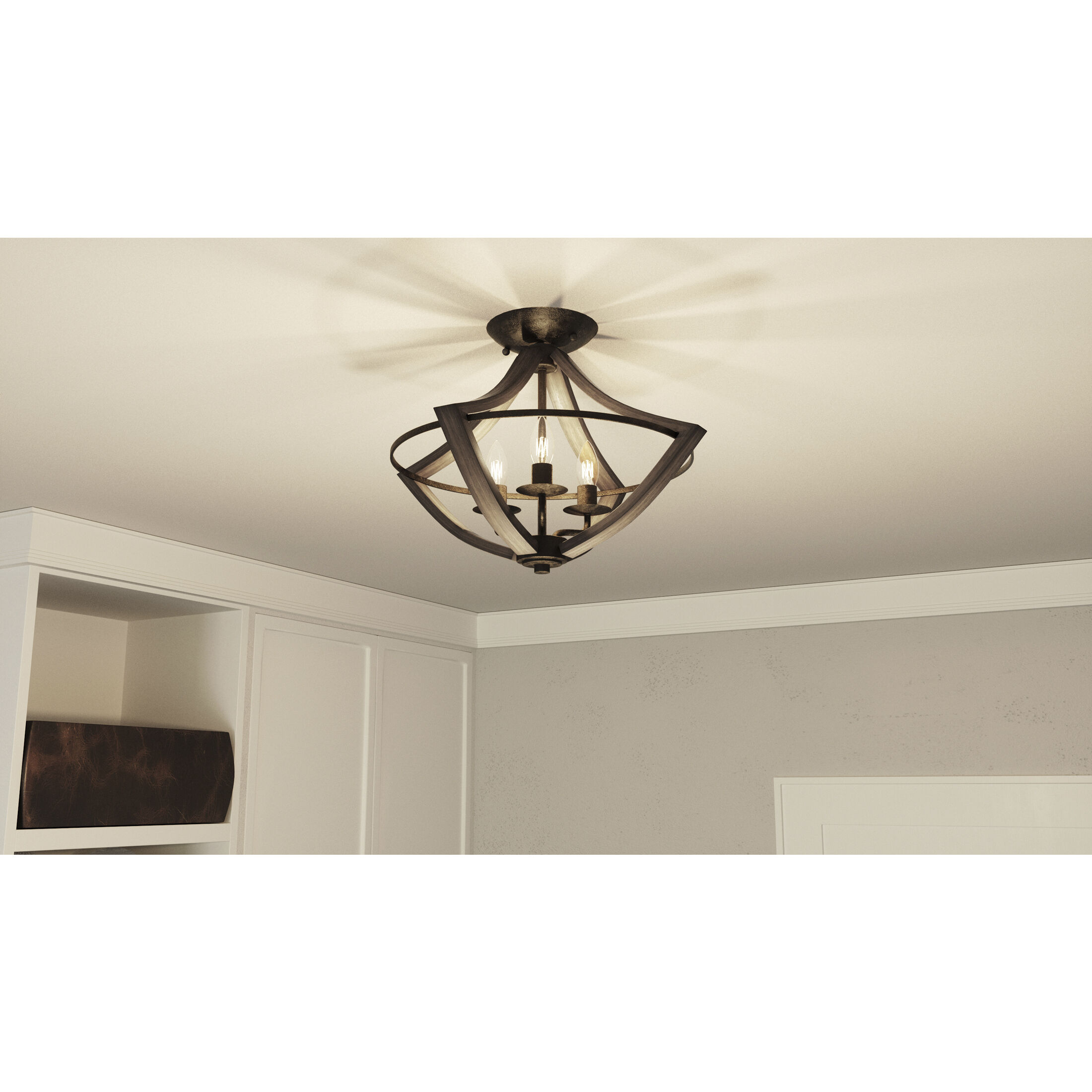 Shire 3 Light 17 inch Rustic Black Semi-Flush Mount Ceiling Light