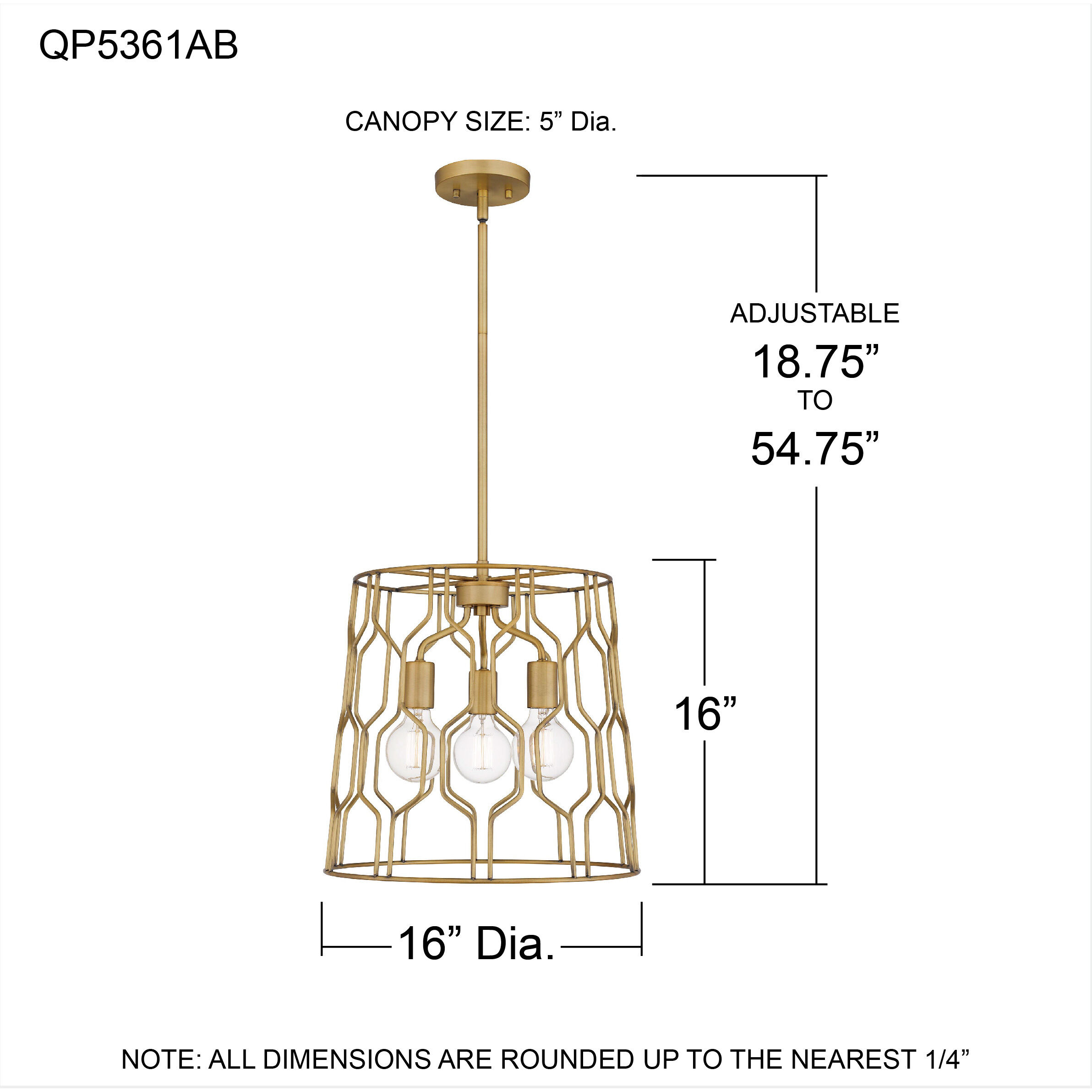 Rellie 3 Light 16 inch Aged Brass Pendant Ceiling Light