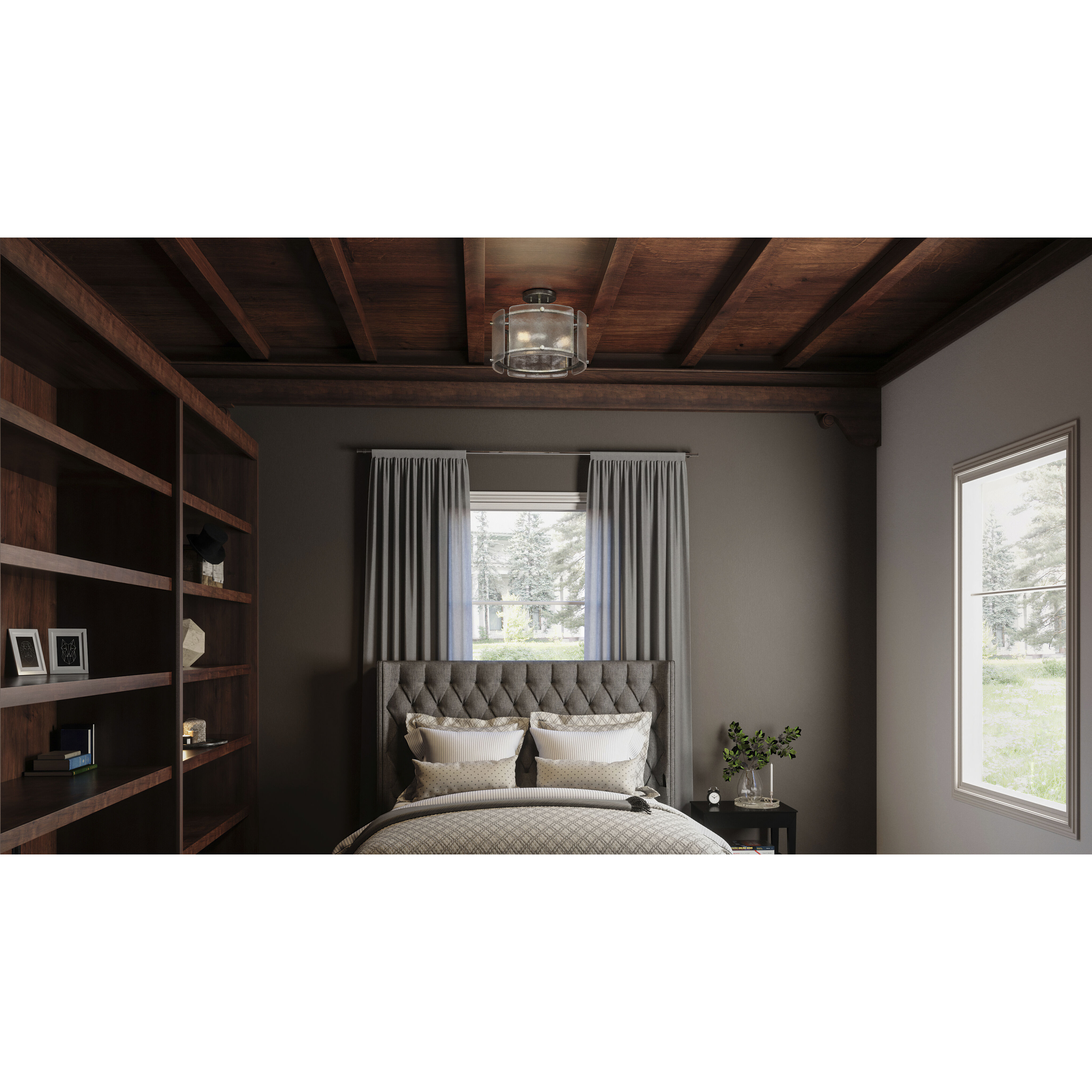 Fortress 3 Light 16 inch Mottled Silver Semi-Flush Mount Ceiling Light