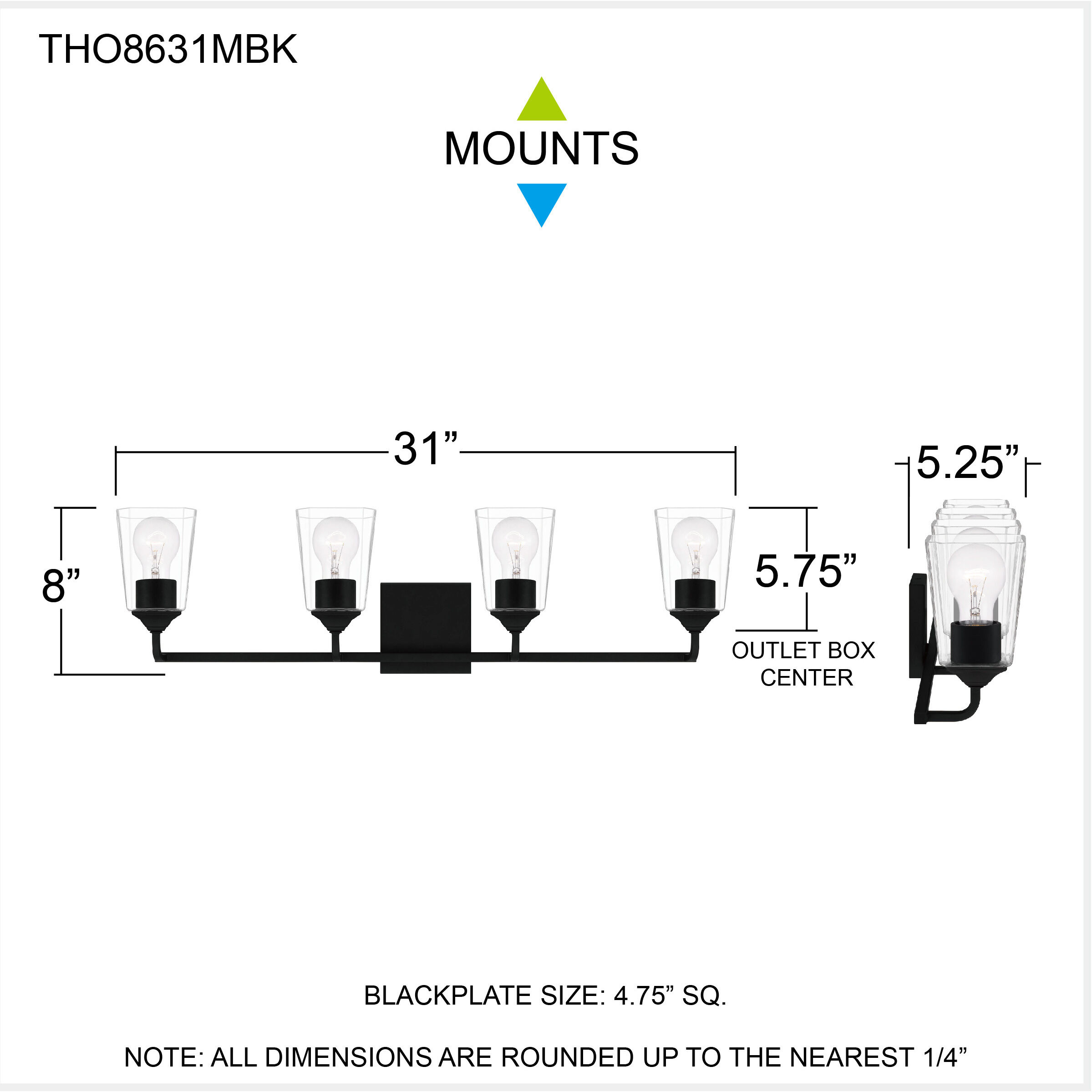 Thoresby 4 Light 31 inch Matte Black Bath Light Wall Light