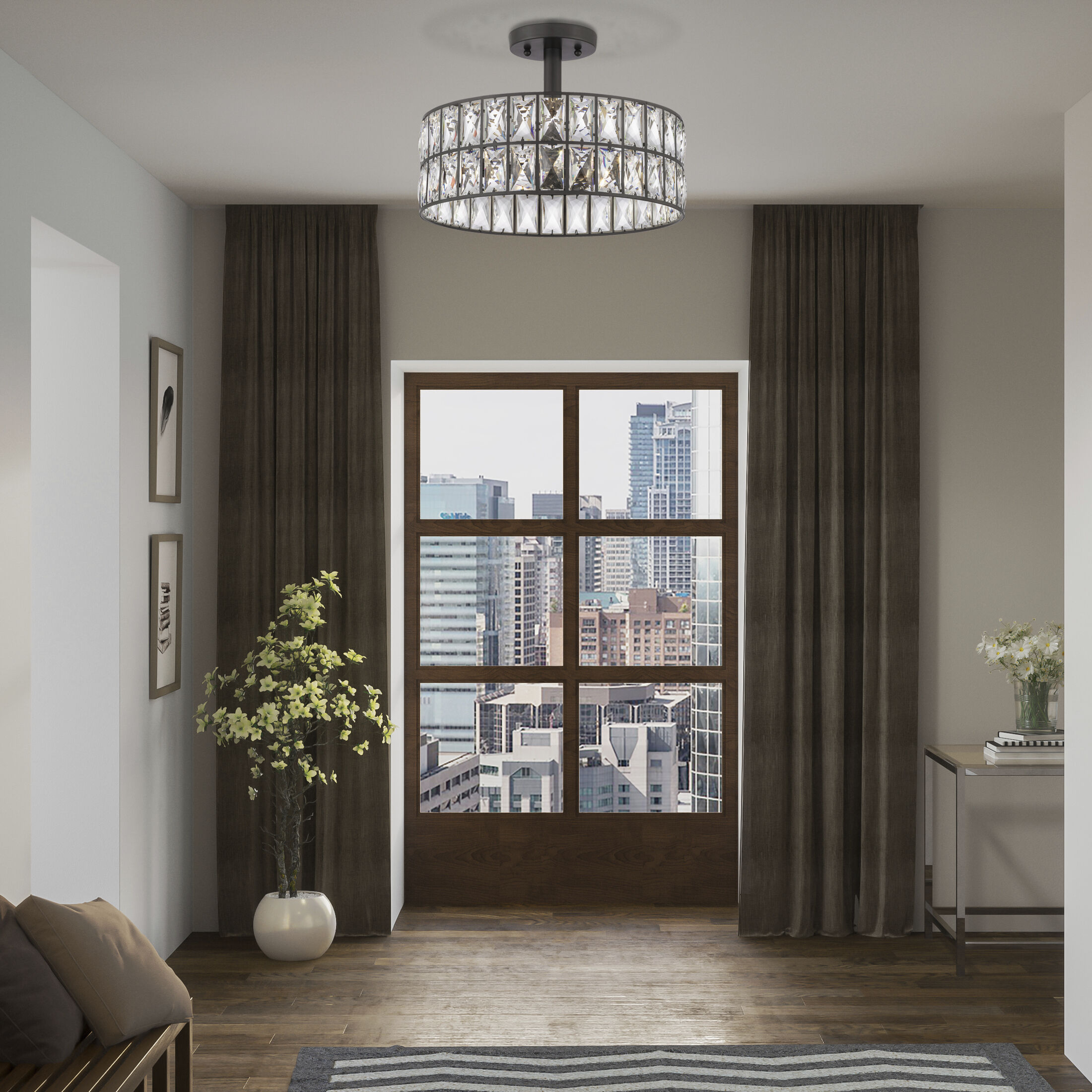 Coffman 3 Light 14 inch Western Bronze Semi-Flush Mount Ceiling Light