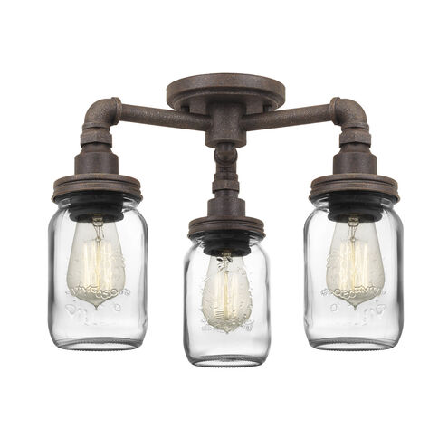 Squire 3 Light 16 inch Rustic Black Semi-Flush Mount Ceiling Light