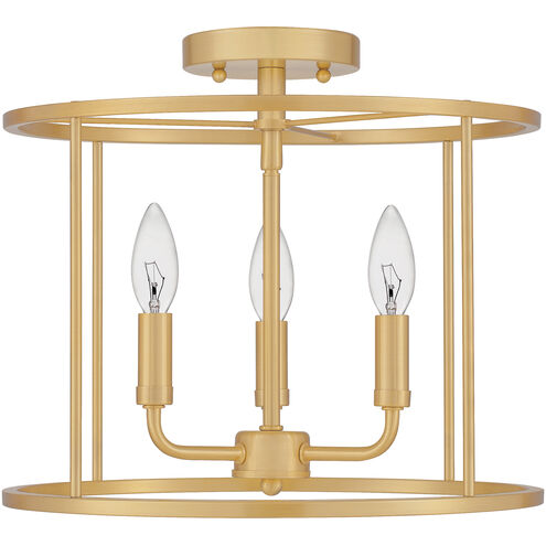 Abner 3 Light 14 inch Aged Brass Semi-Flush Mount Ceiling Light