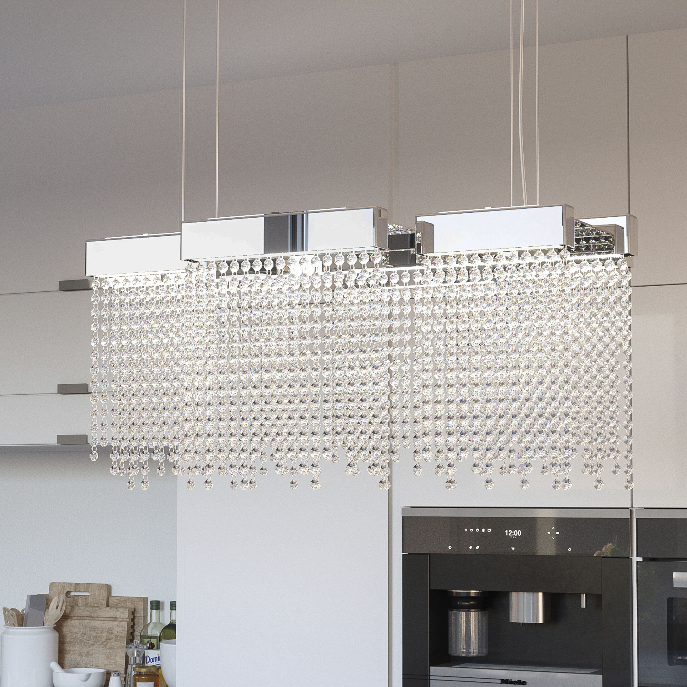 Crystal Falls LED 34 inch Polished Nickel Island Chandelier Ceiling Light