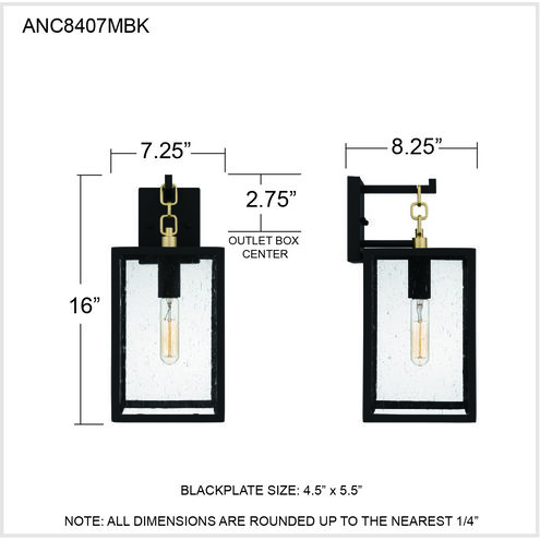 Anchorage 1 Light 16 inch Matte Black Outdoor Wall Lantern