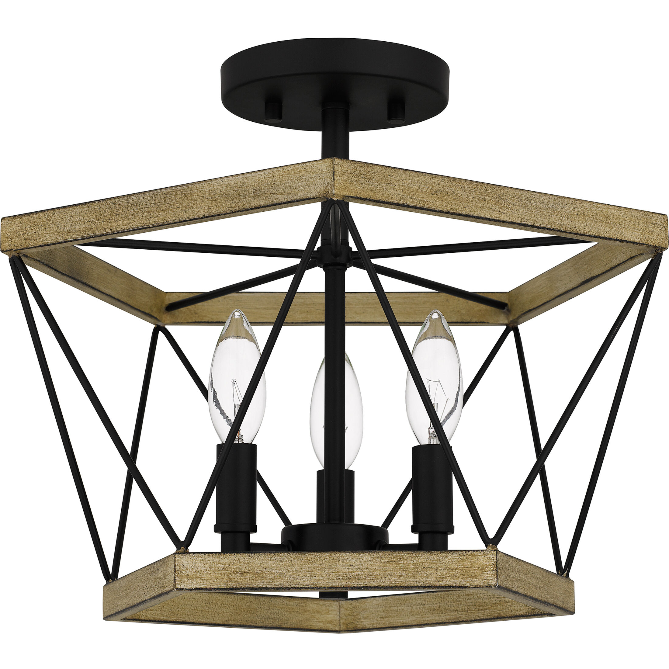 Wintergreen 3 Light 15 inch Whitewashed Walnut Semi-Flush Mount Ceiling Light