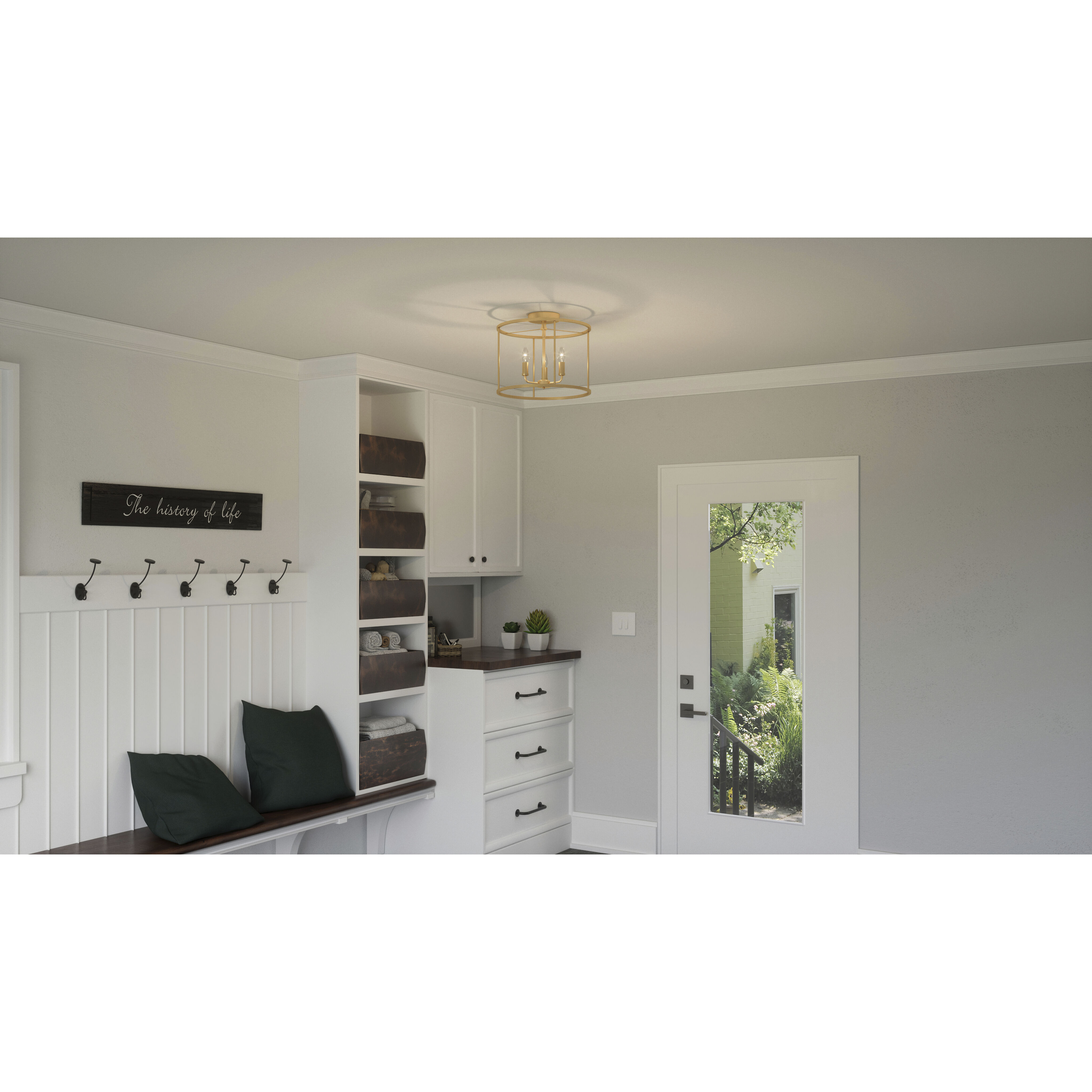 Abner 3 Light 14 inch Aged Brass Semi-Flush Mount Ceiling Light