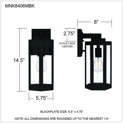 Mesnick 1 Light 15 inch Matte Black Outdoor Wall Lantern