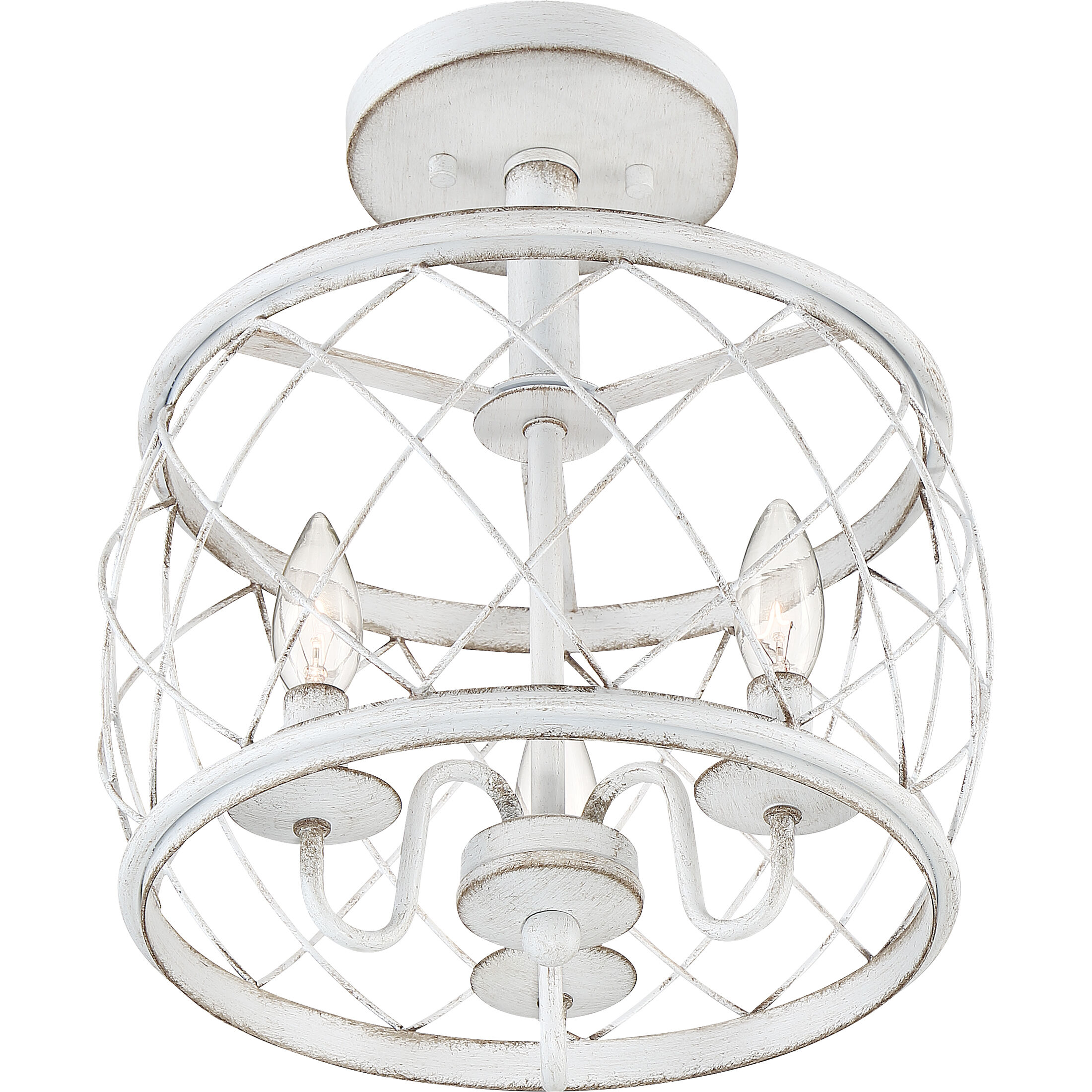 Dury 3 Light 12 inch Antique White Semi-Flushmount Ceiling Light, Small