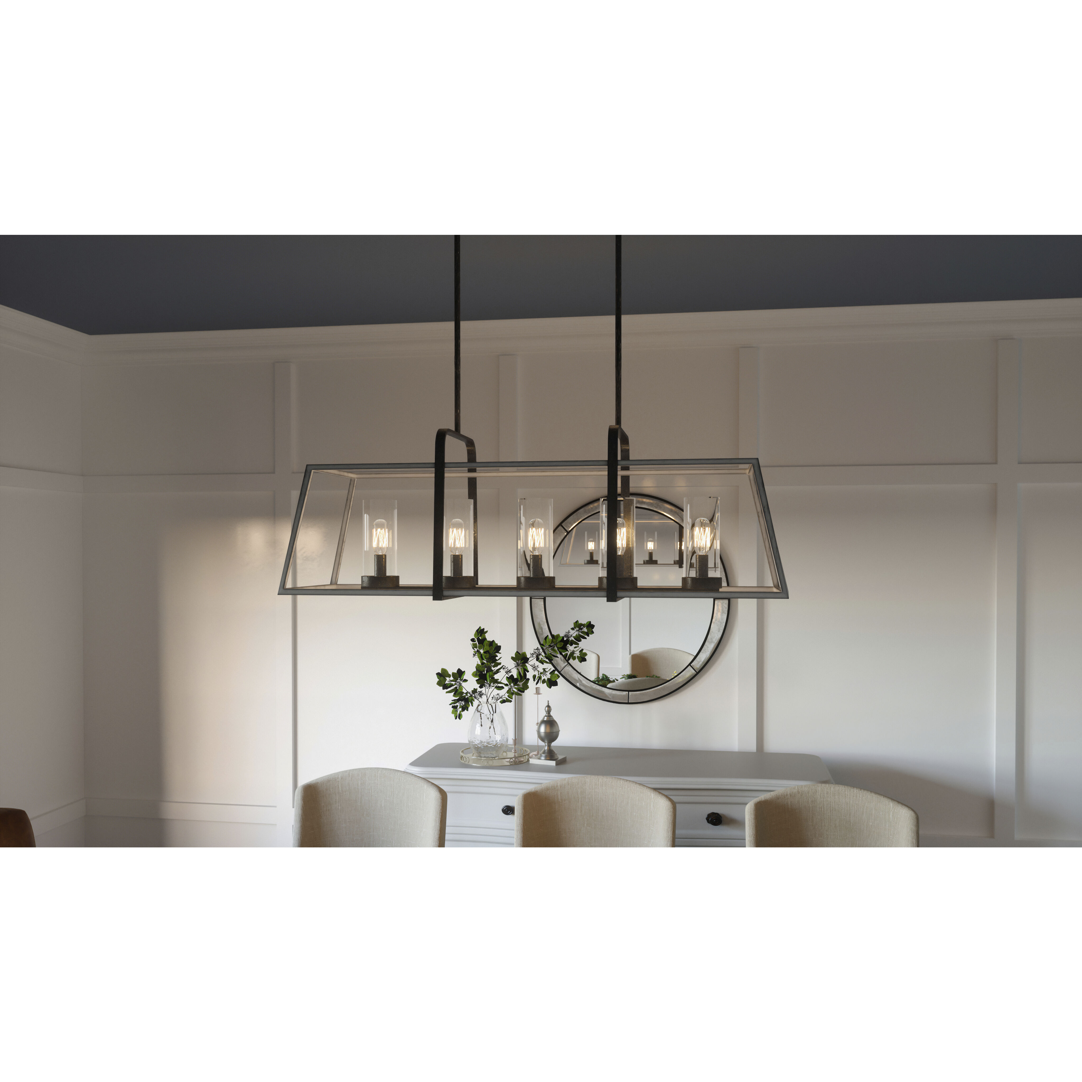 Lincoln 5 Light 40 inch Distressed Iron Linear Chandelier Ceiling Light