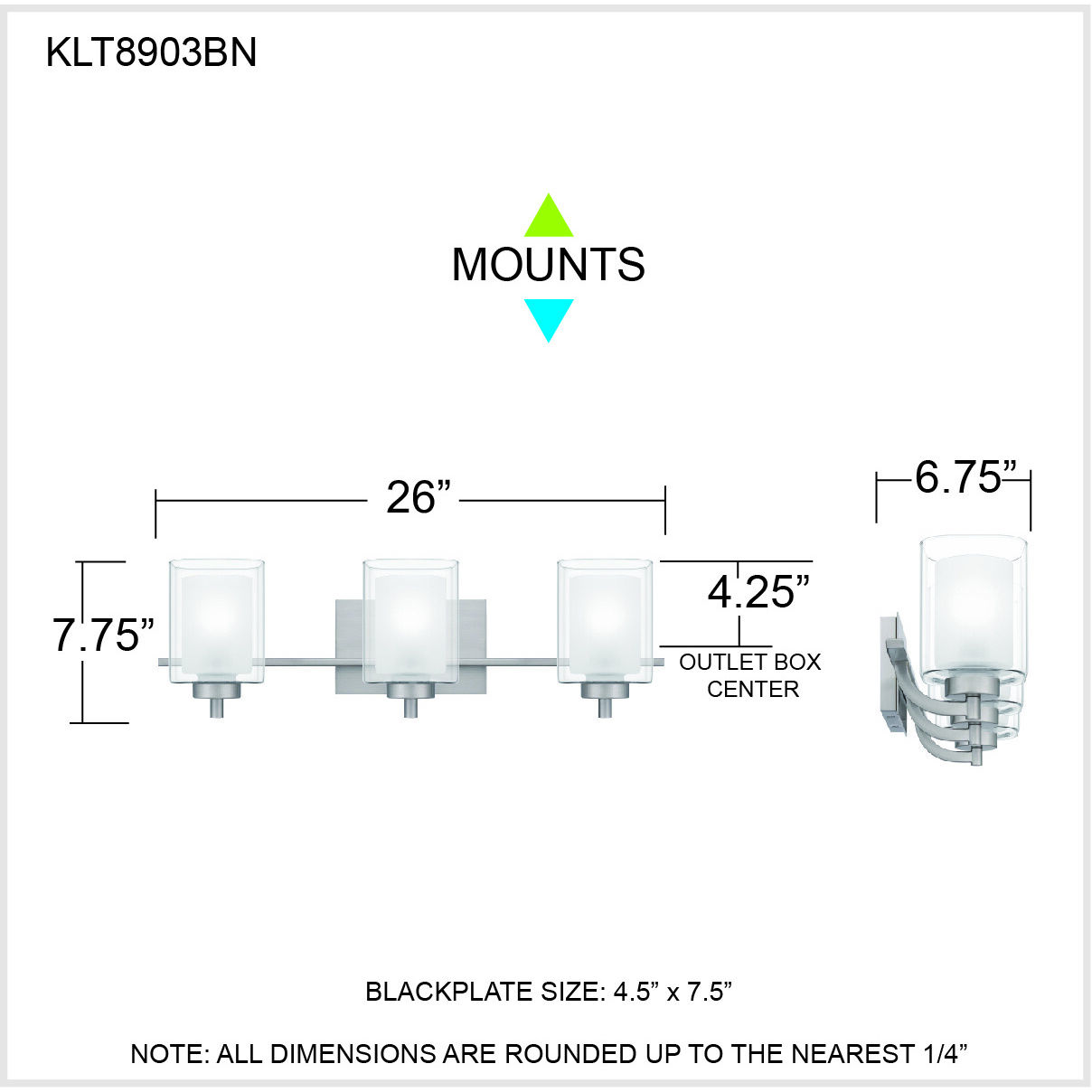 Kolt 3 Light 26 inch Brushed Nickel Bath Light Wall Light