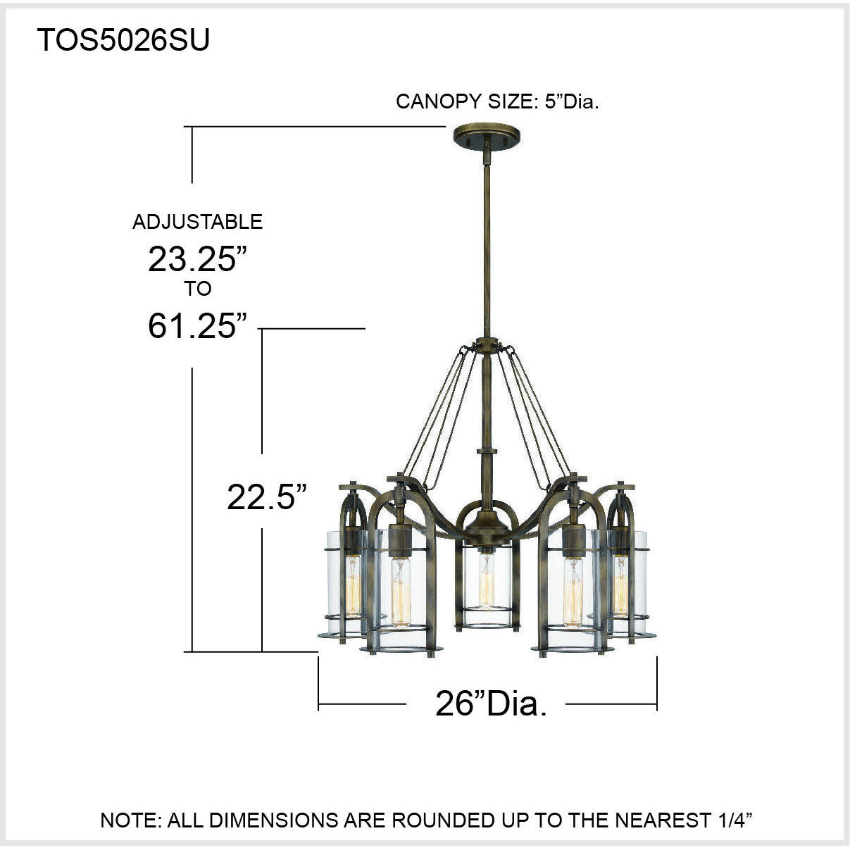 Toscana 5 Light 26 inch Statuary Bronze Chandelier Ceiling Light
